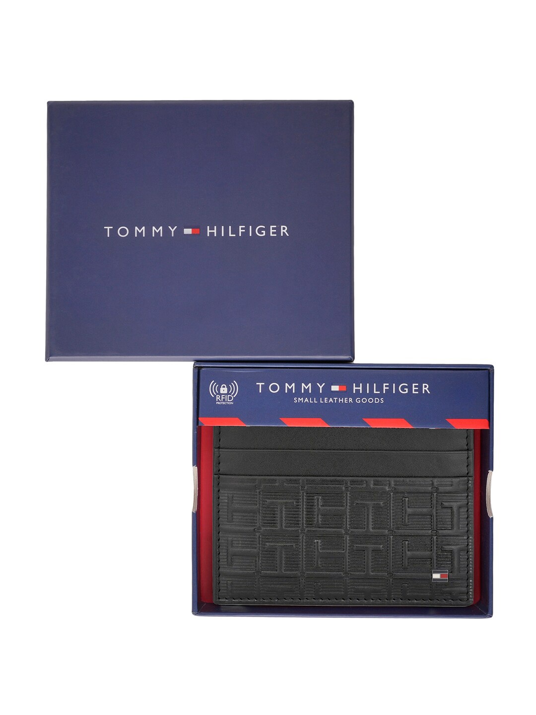 

Tommy Hilfiger Men Geometric Textured Leather Card Holder, Black