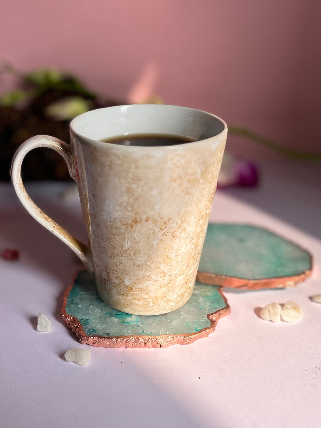 

HOMEARTE Green 2 Pieces Abstract Agate Stone Coasters