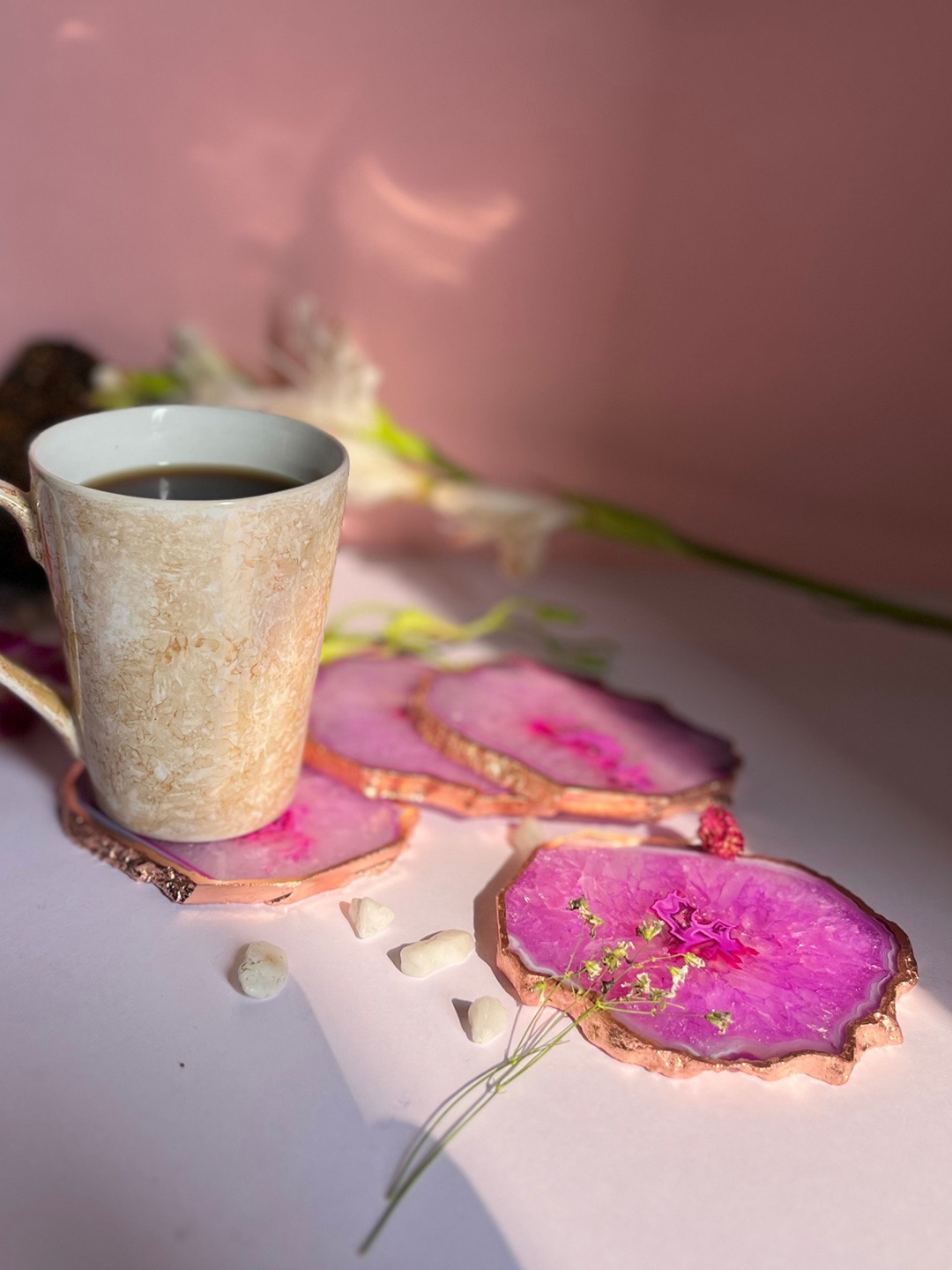 

HOMEARTE Pink 4 Pieces Textured Agate Stone Coasters