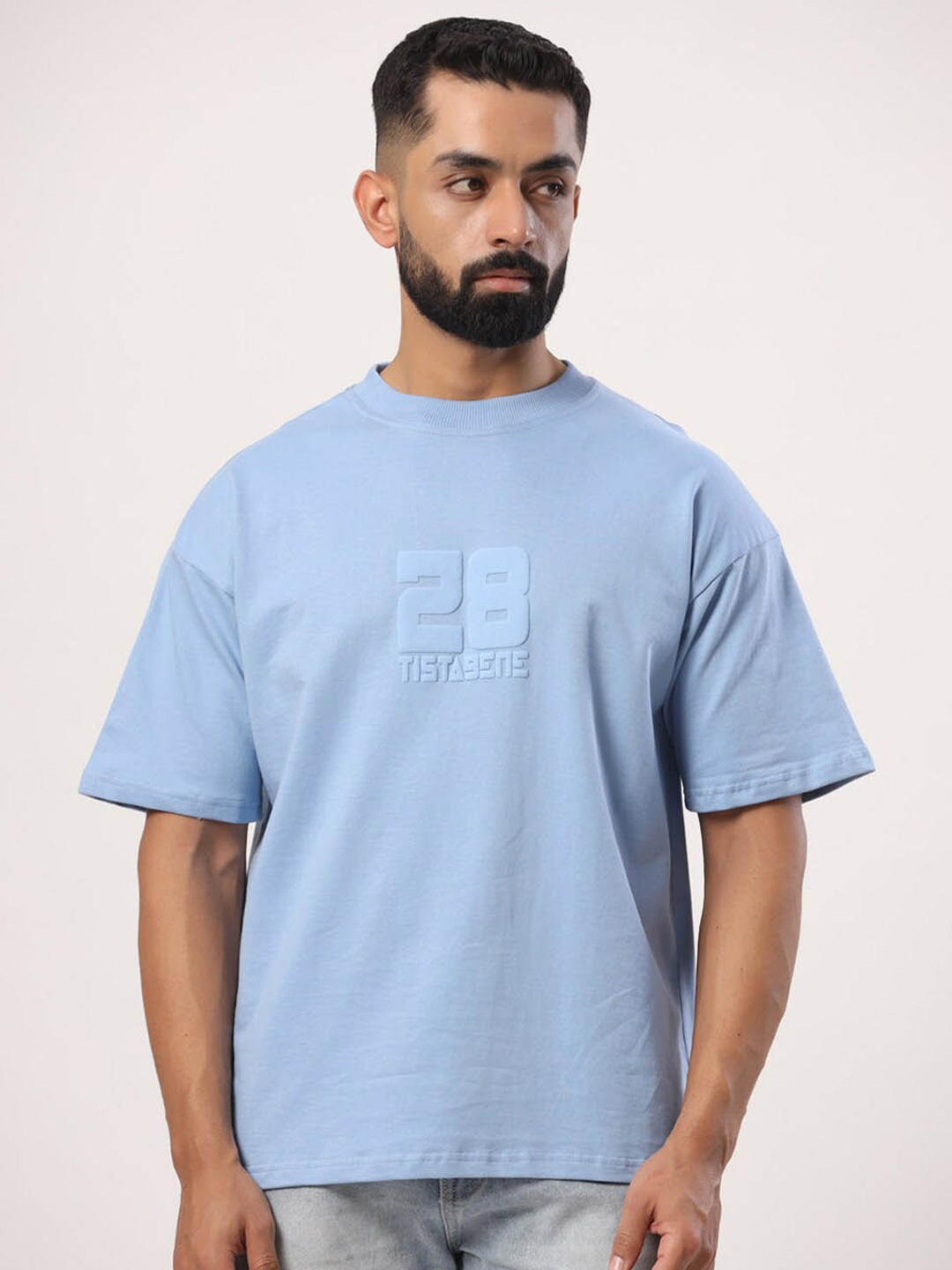 

Tistabene Typography Printed Applique Oversized Cotton T-shirt, Blue
