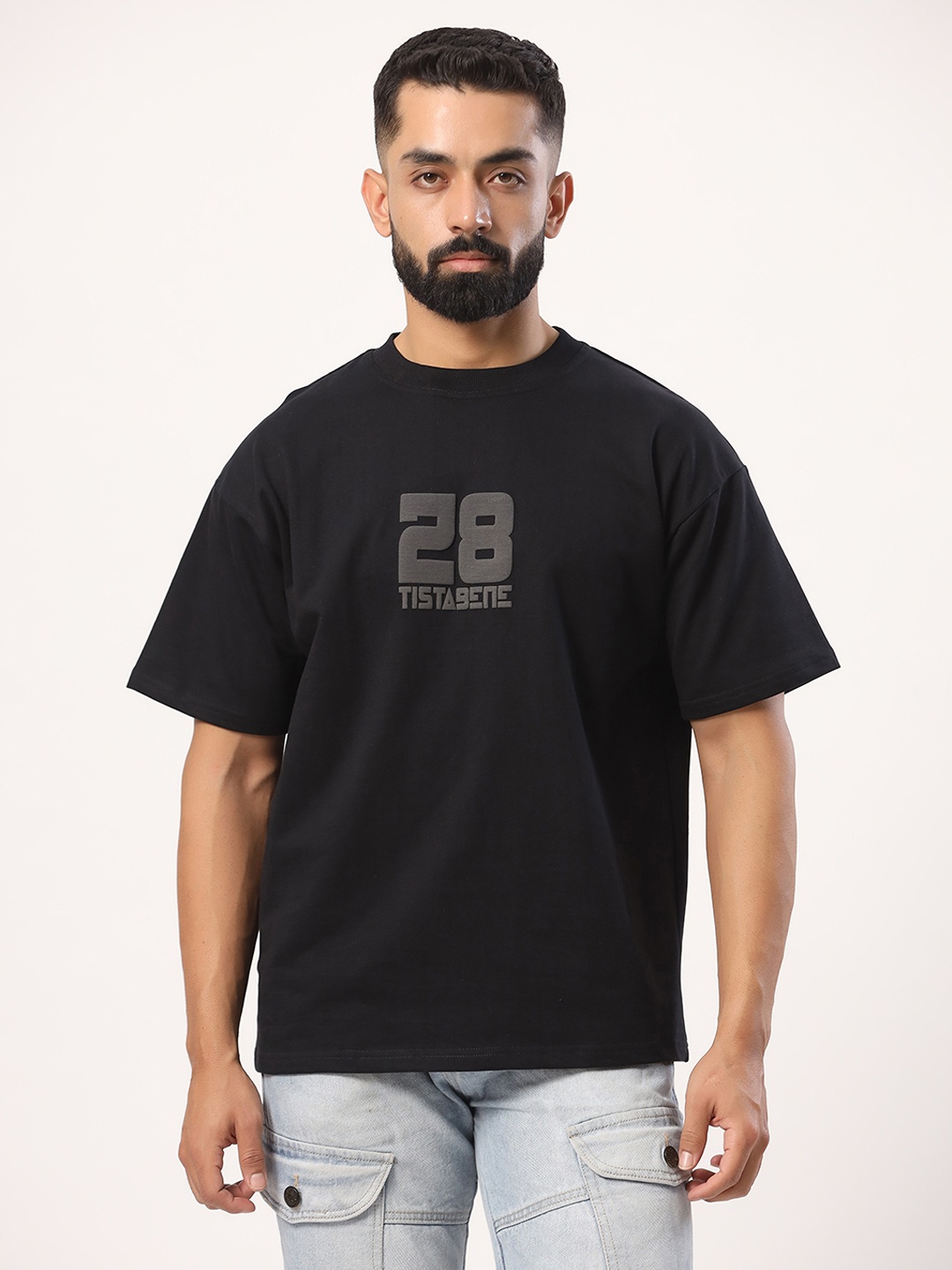 

Tistabene Black Typography Printed Cotton Oversized T-shirt