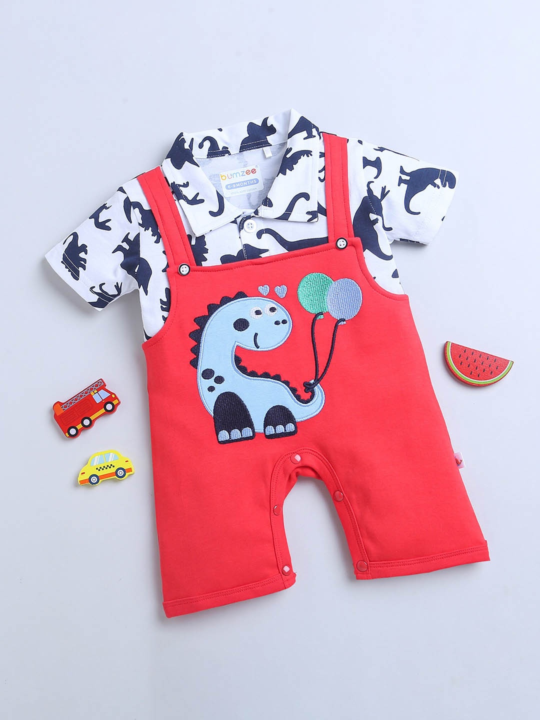 

BUMZEE Infant Boys Printed Pure Cotton Rompers, White