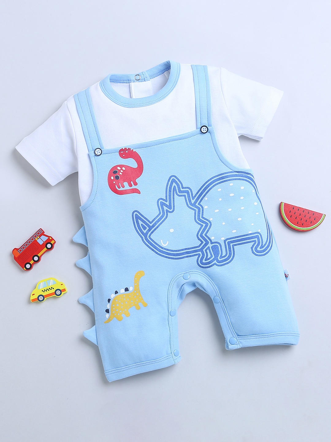 

BUMZEE Infants Boys Printed Pure Cotton Rompers, Blue