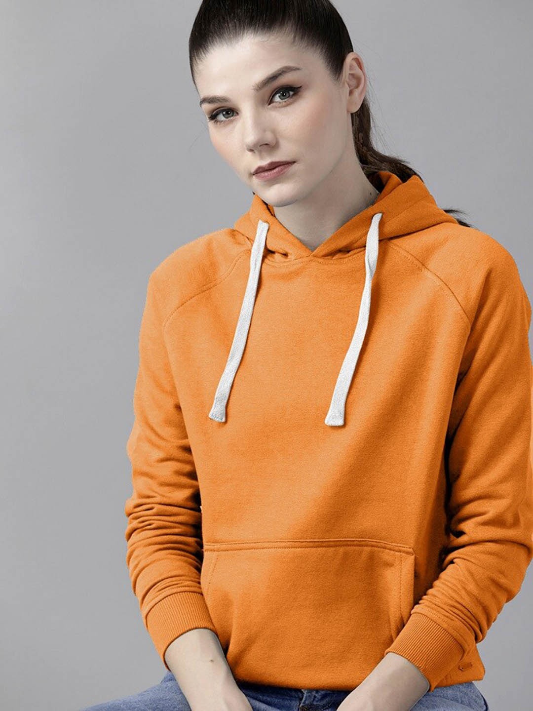 

BAESD Hooded Long Sleeves Kangaroo Pocket Pullover Ribbed Cotton Casual Sweatshirt, Orange