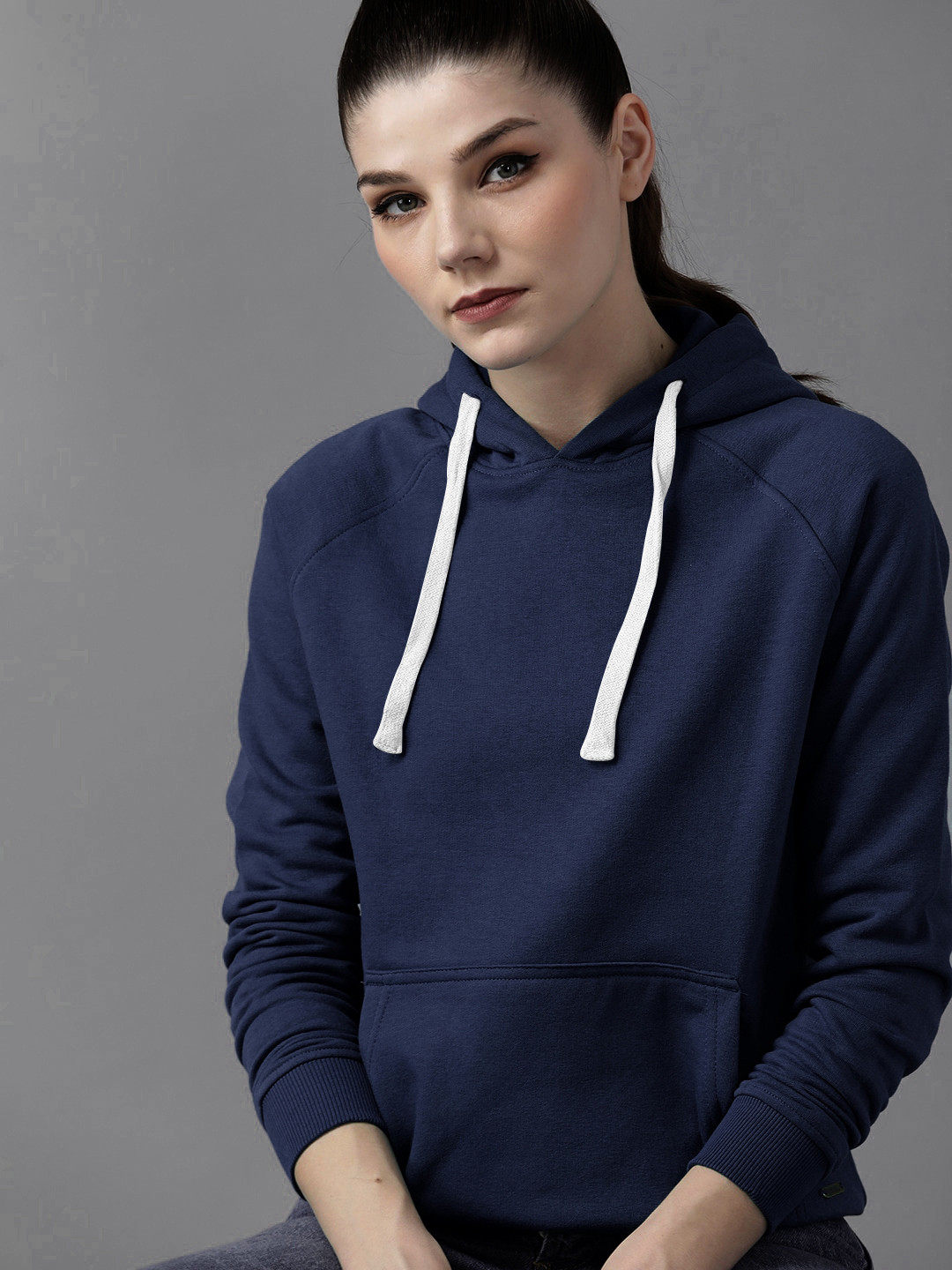 

BAESD Hooded Long Sleeves Cotton Pullover Sweatshirt, Navy blue