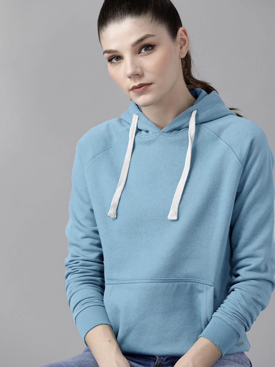 

BAESD Pullover Kangaroo Pocket Cotton Ribbed Hooded Sweatshirt, Blue