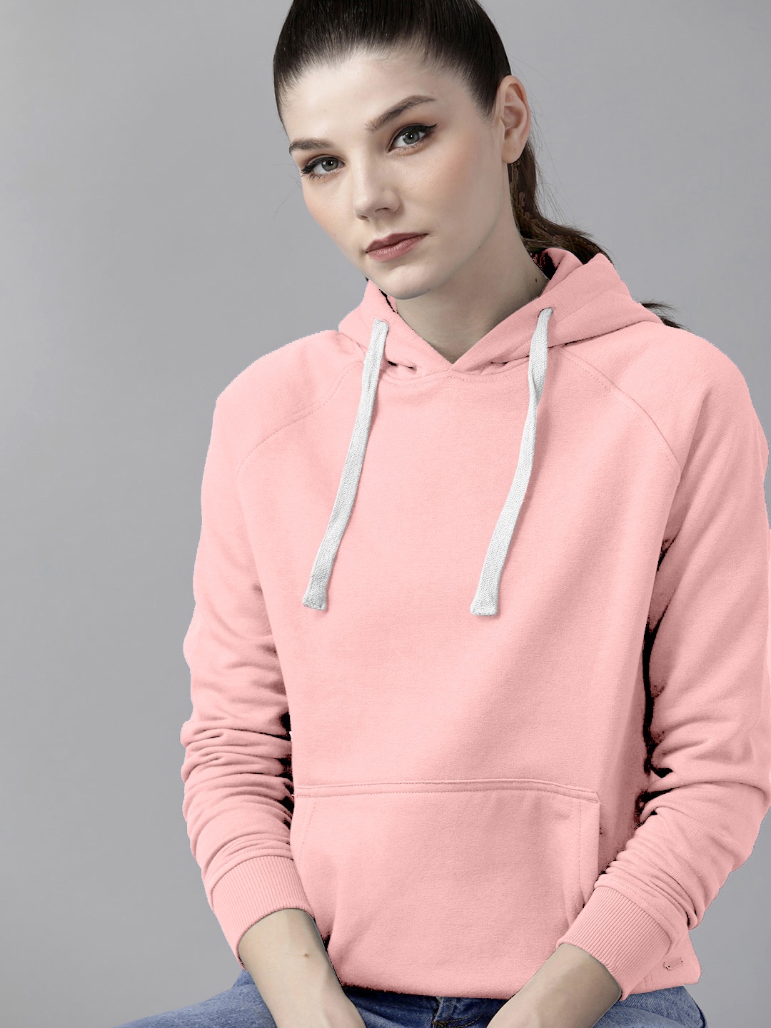 

BAESD Hooded Kangaroo Pocket Ribbed Pullover Cotton Sweatshirt, Peach