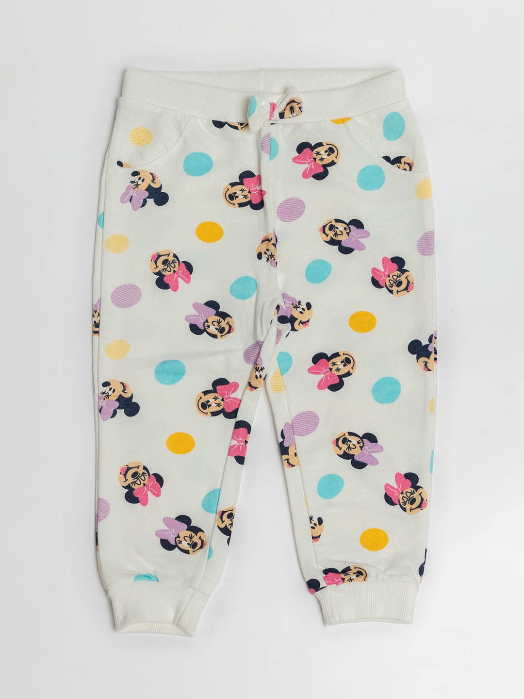 

BAESD Girls Minne Mouse Printed Mid-Rise Pure Cotton Jogger, White