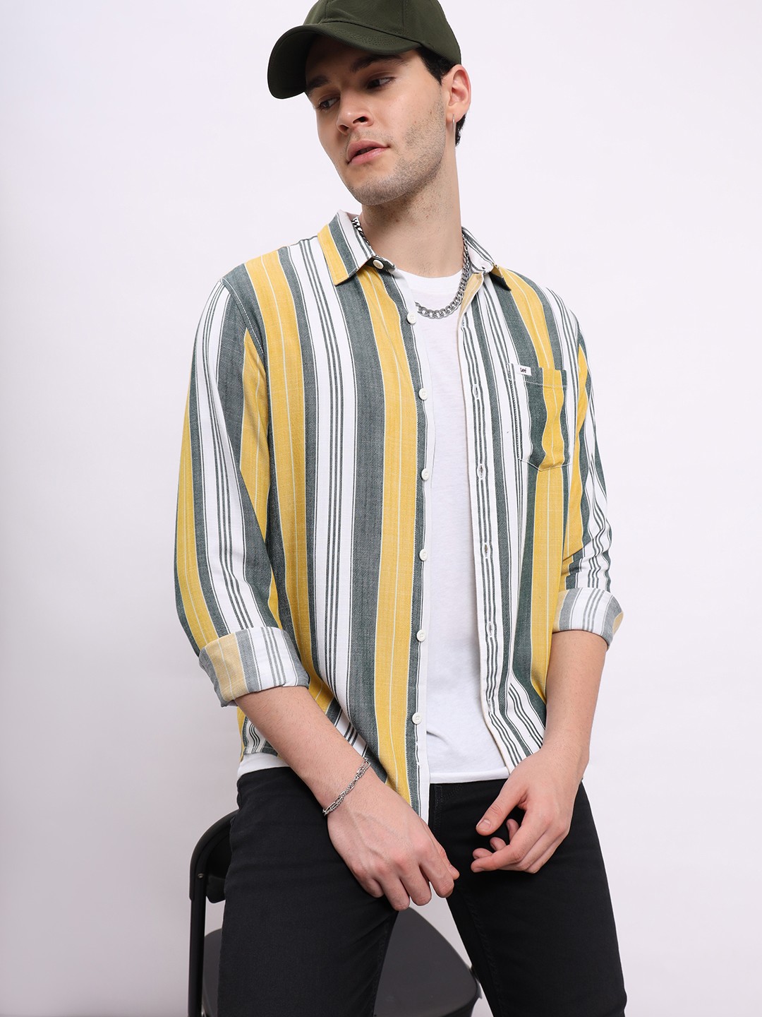 

Lee Classic Striped Spread Collar Casual Shirt, White