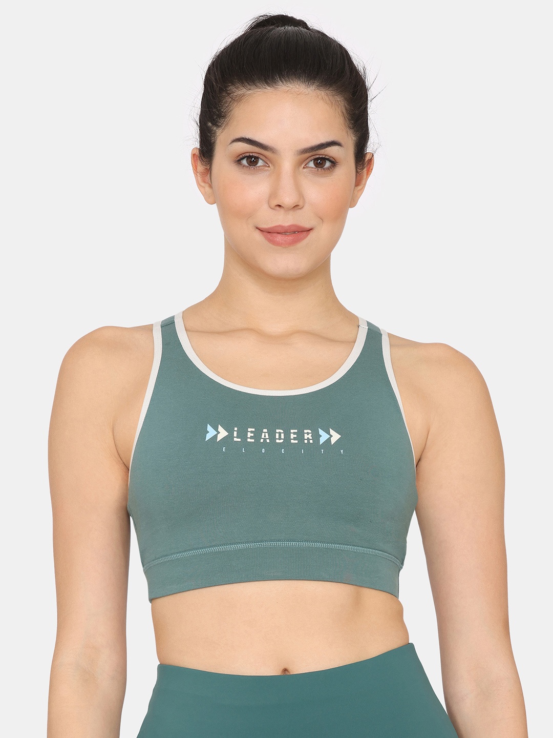 

Zelocity by Zivame Typography Printed Full Coverage Workout Bra With Anti Bacterial, Green
