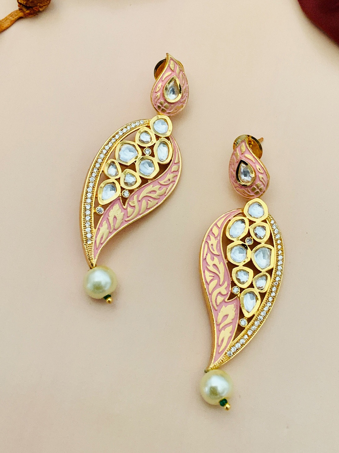 

ABDESIGNS Gold-Plated Kundan Studded Classic Drop Earrings