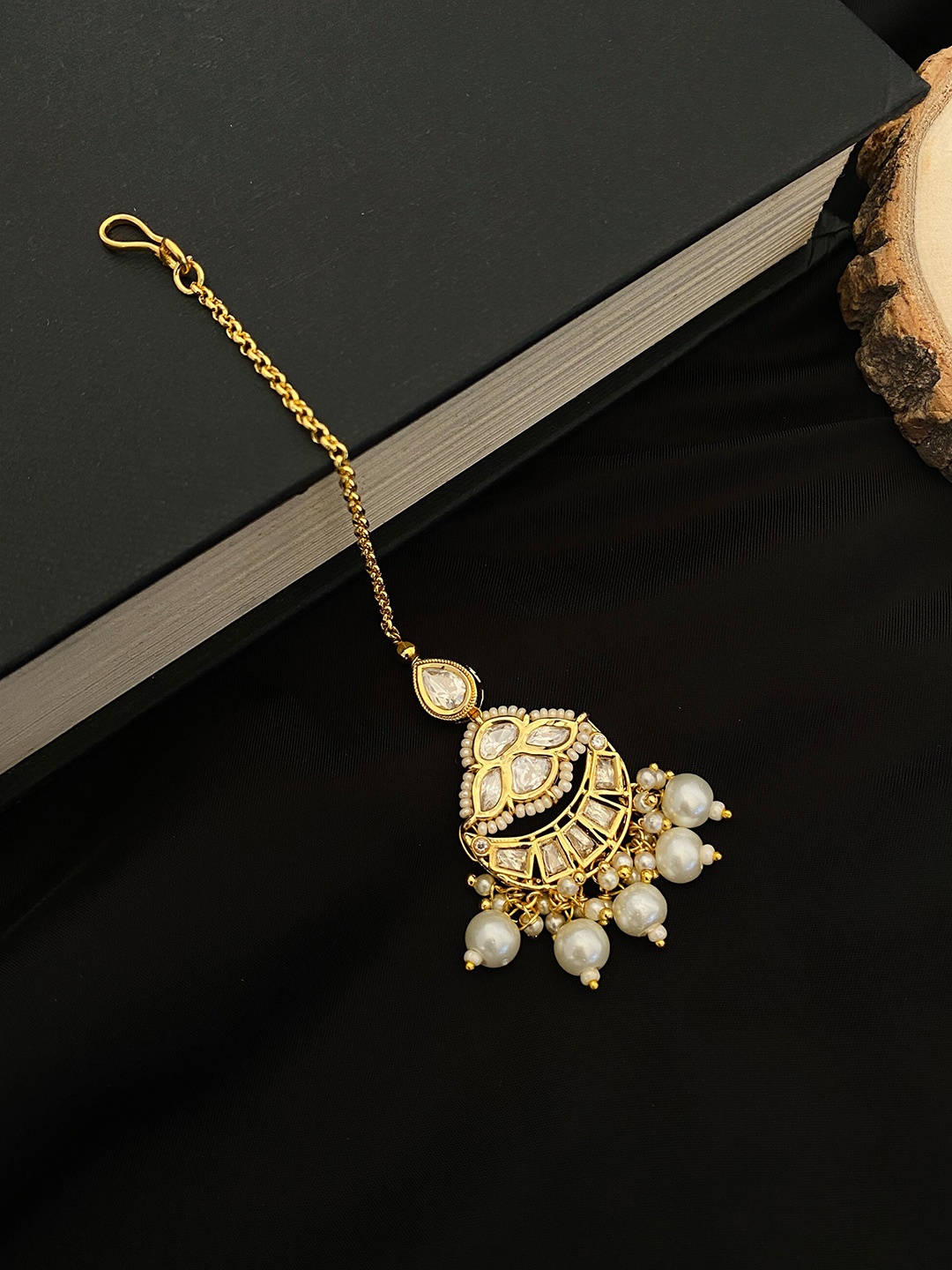 

ABDESIGNS Gold-Plated Stones-Studded & Beaded Maangtikka