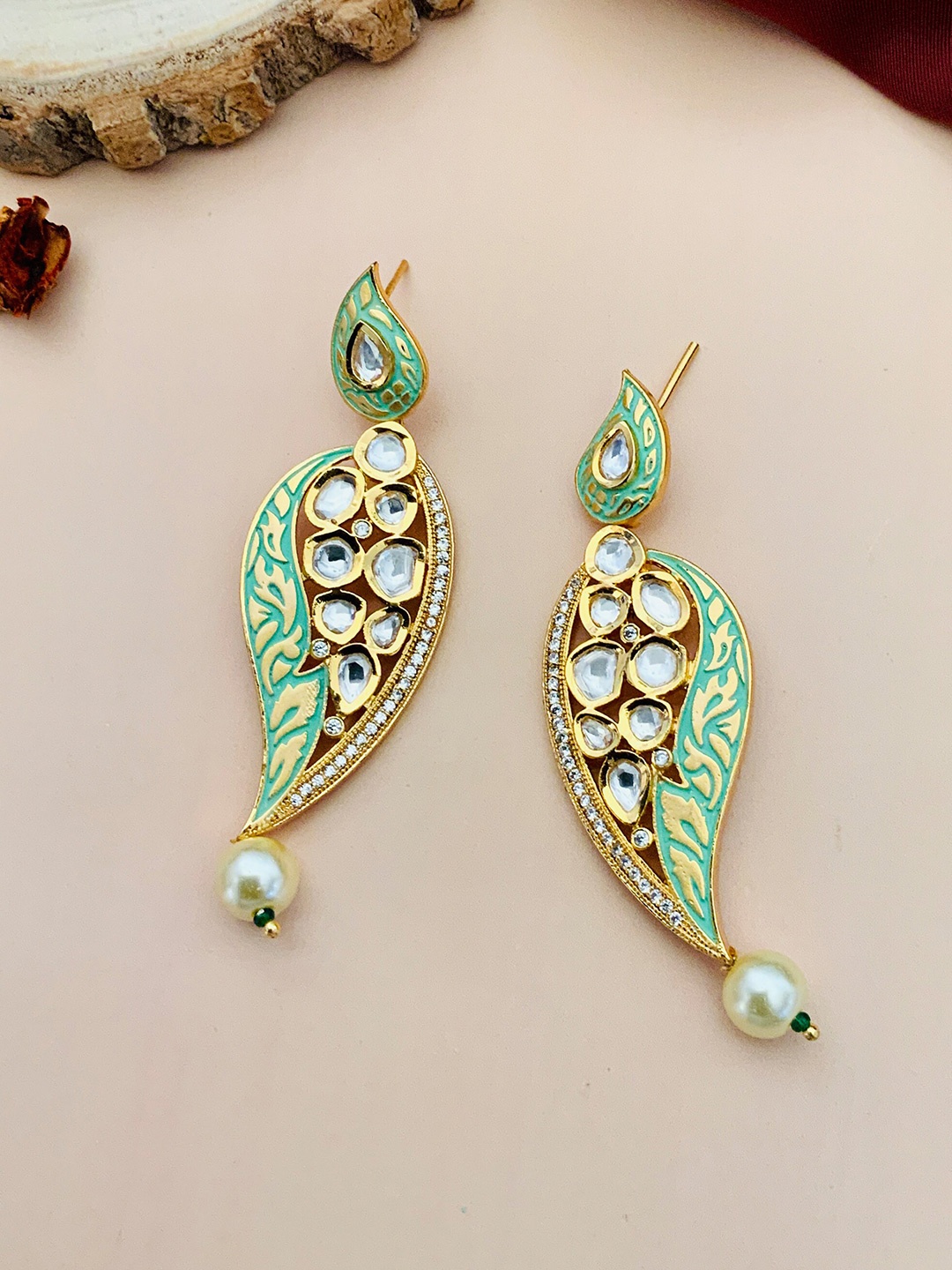 

ABDESIGNS Gold-Plated Kundan Studded Classic Drop Earrings