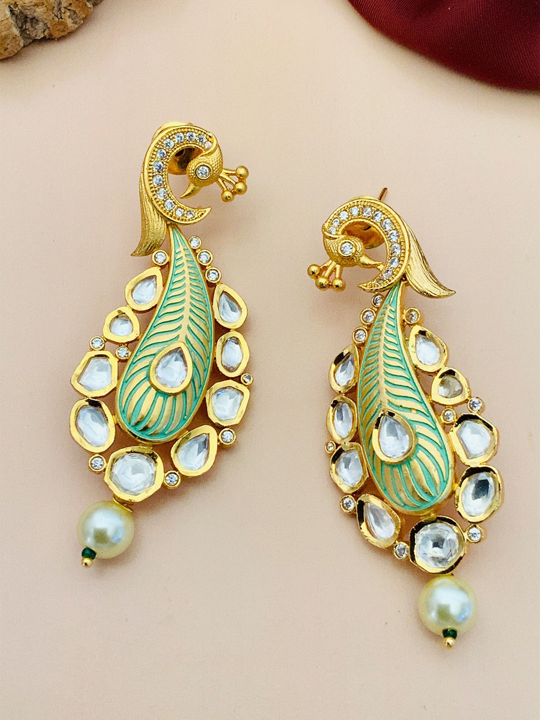 

ABDESIGNS Gold-Plated Kundan Studded Classic Drop Earrings