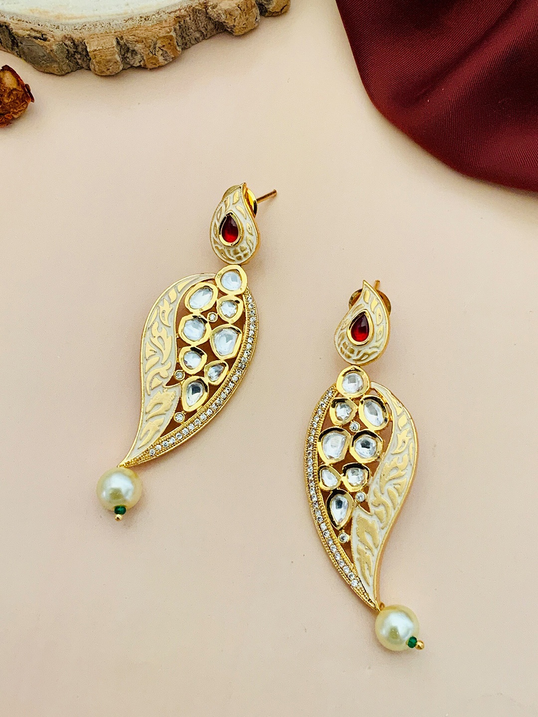 

ABDESIGNS Gold-Plated Kundan Studded Classic Drop Earrings