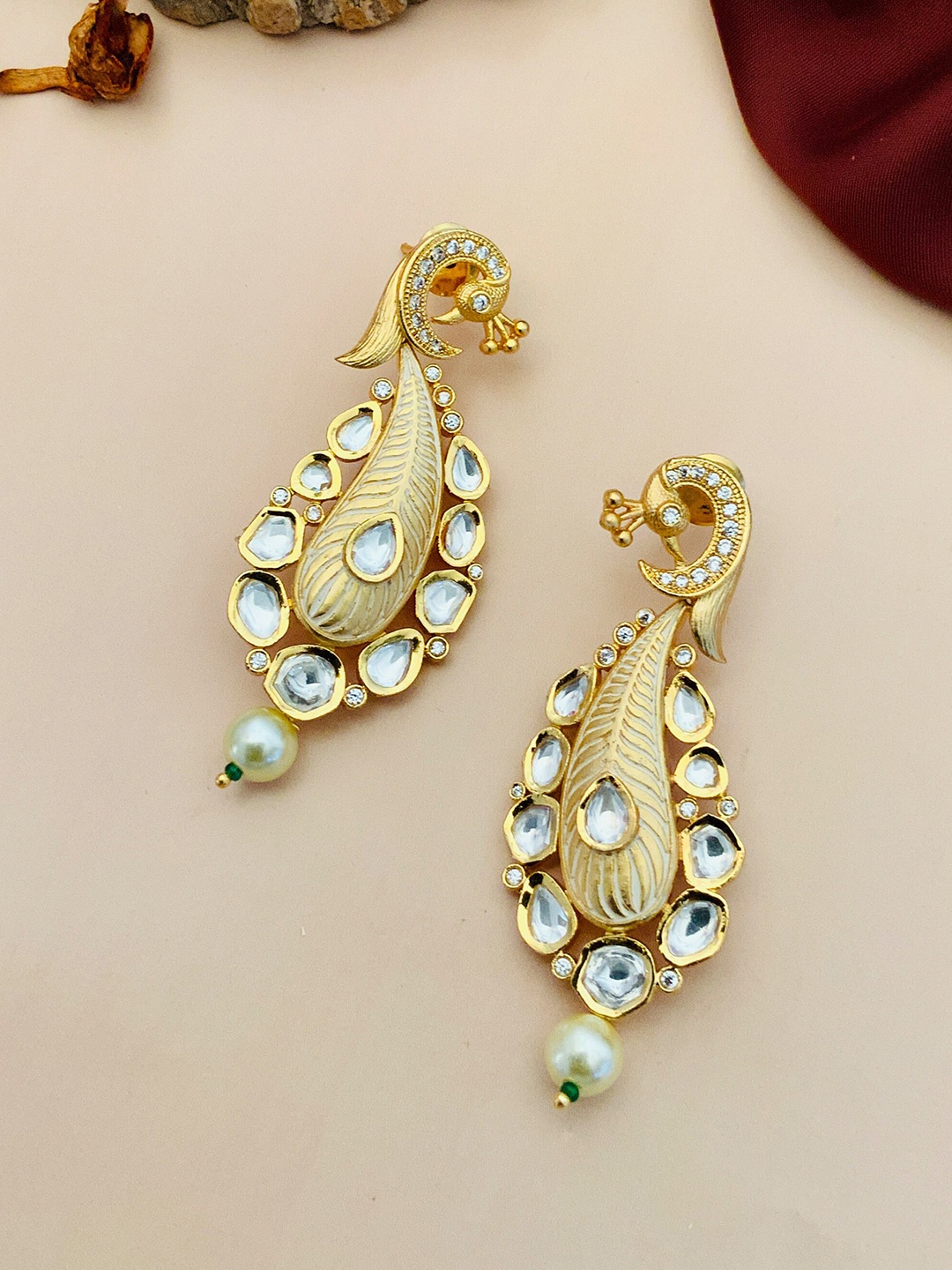 

ABDESIGNS Gold-Plated Kundan Studded Classic Drop Earrings