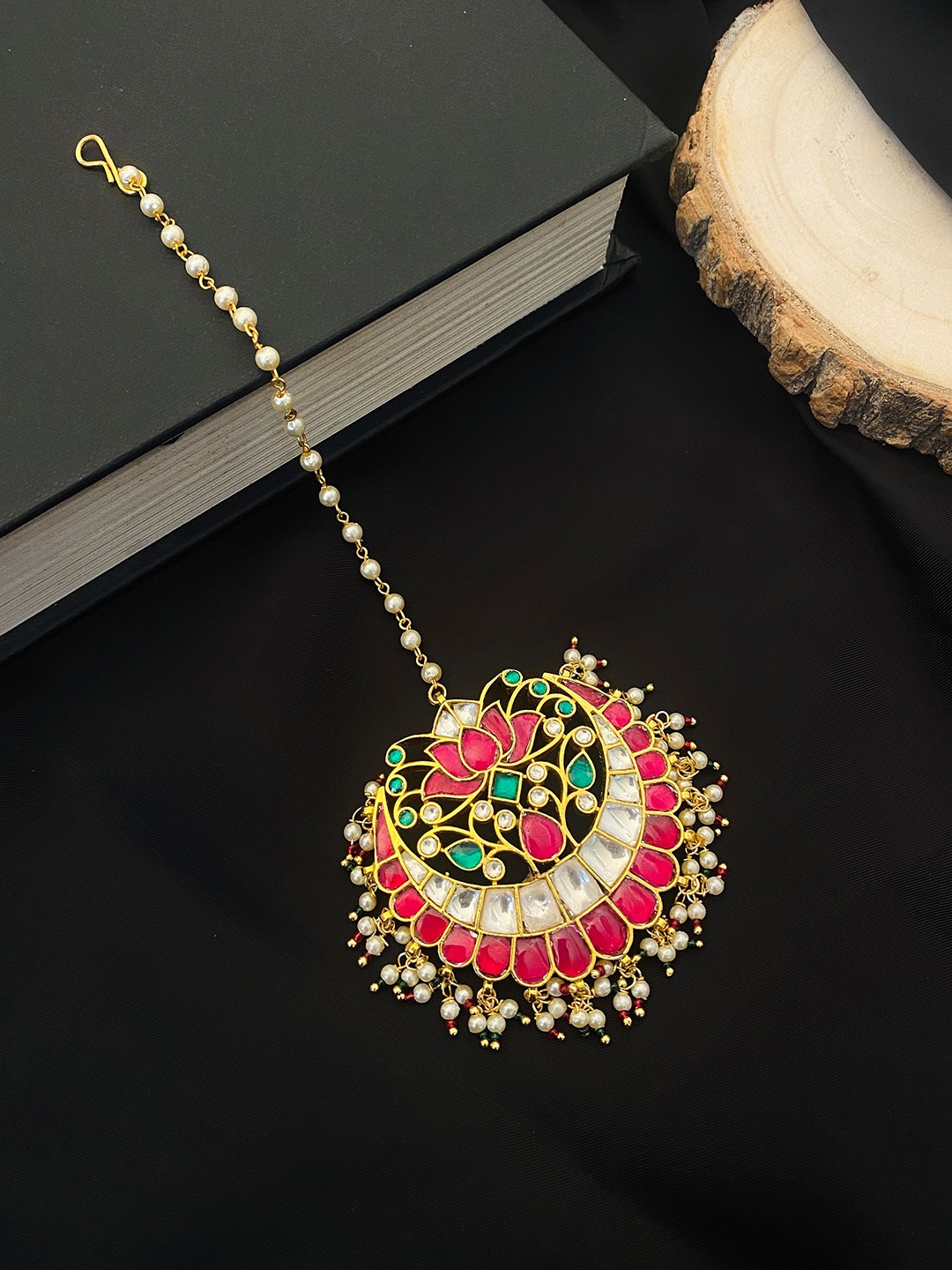 

ABDESIGNS Gold-Plated Stones-Studded & Beaded Maangtikka