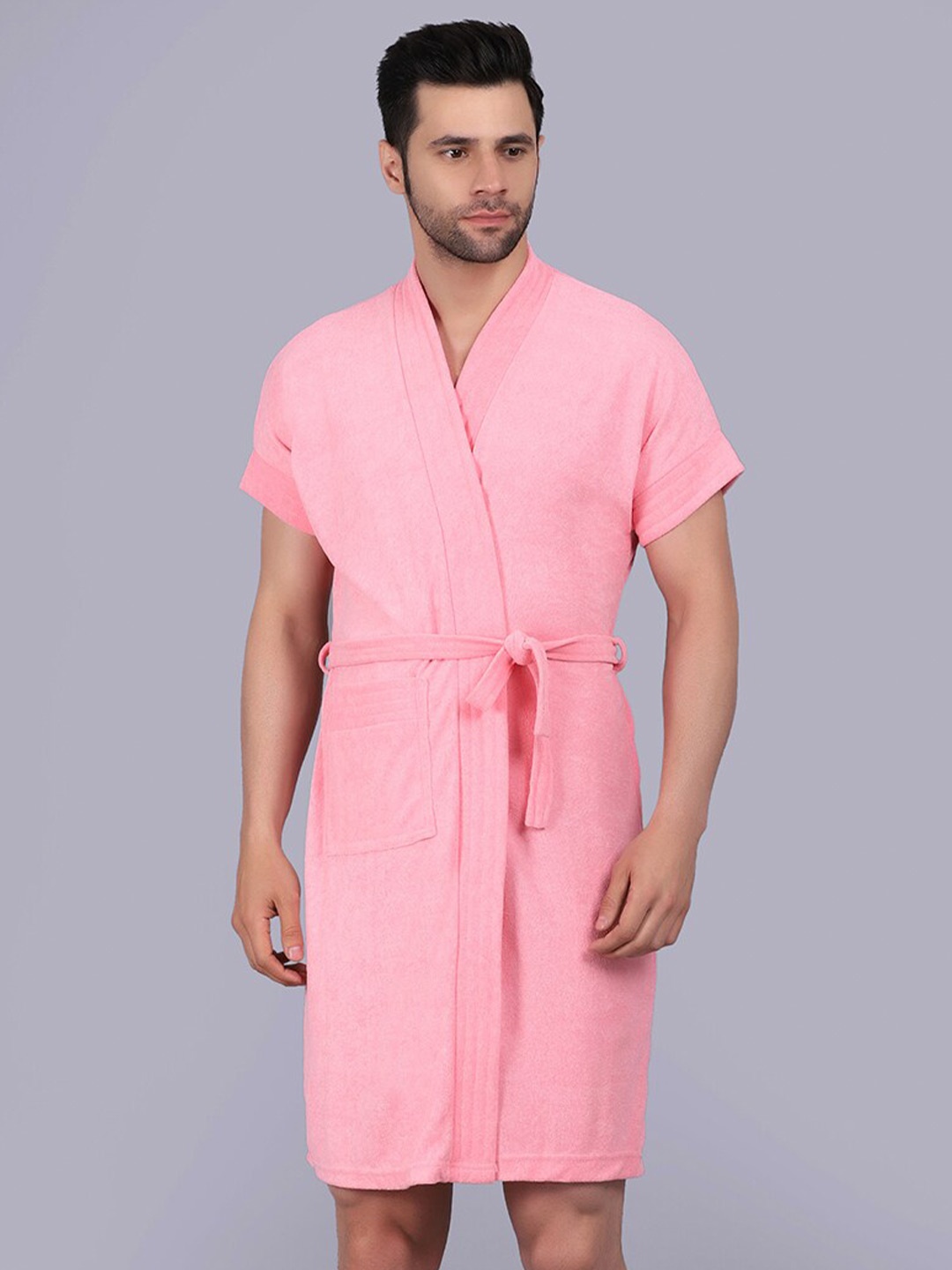 

POORAK Men Pink Short Sleeves Terry Bath Robe