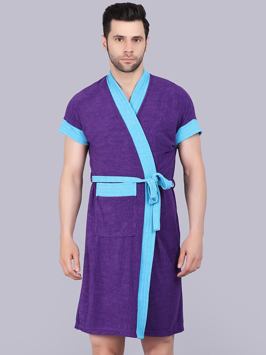 

POORAK Men Purple & Blue Short Sleeves Terry Bath Robe