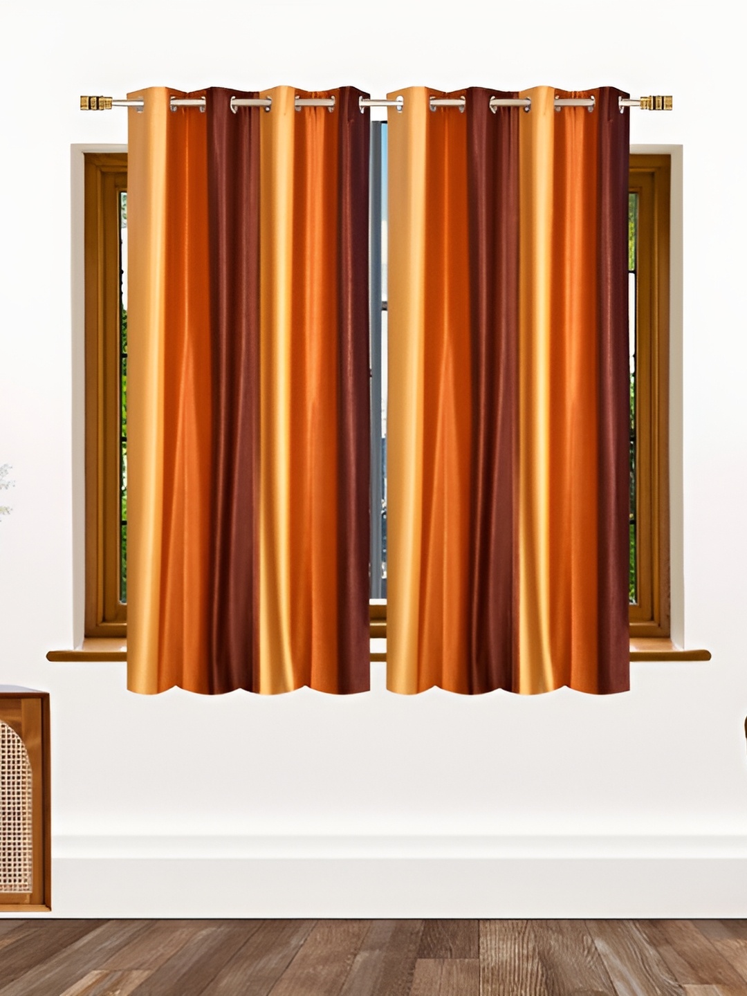 

Stella Creations Yellow & Brown 2 Pieces Room Darkening Window Curtains