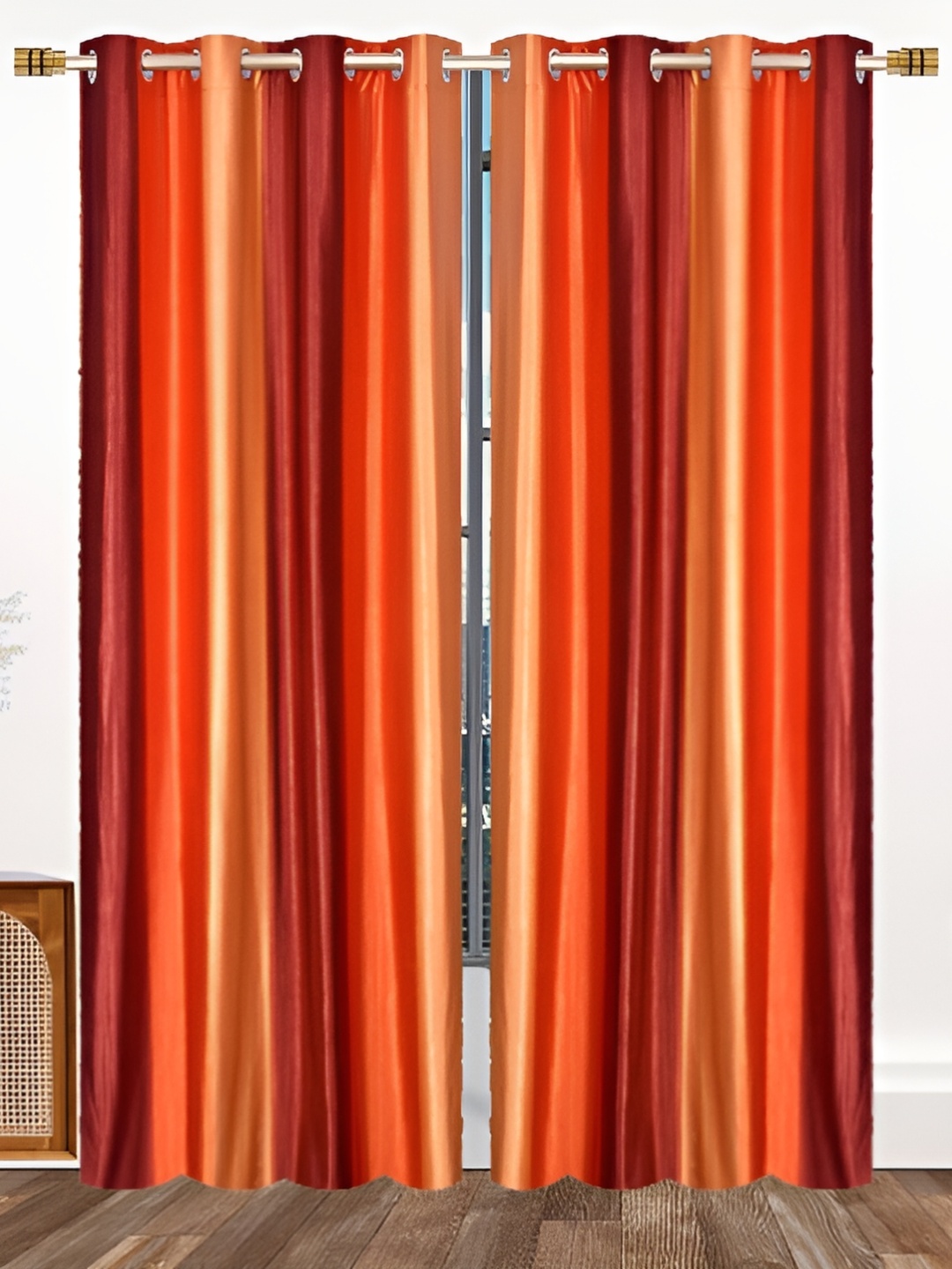

Stella Creations Orange & Maroon 2 Pieces Room Darkening Door Curtains