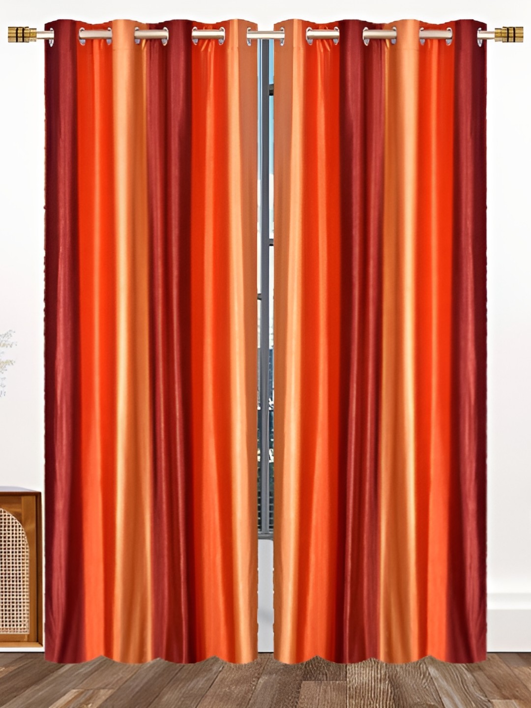 

Stella Creations Orange & Brown 2 Pieces Room Darkening Long Door Curtains