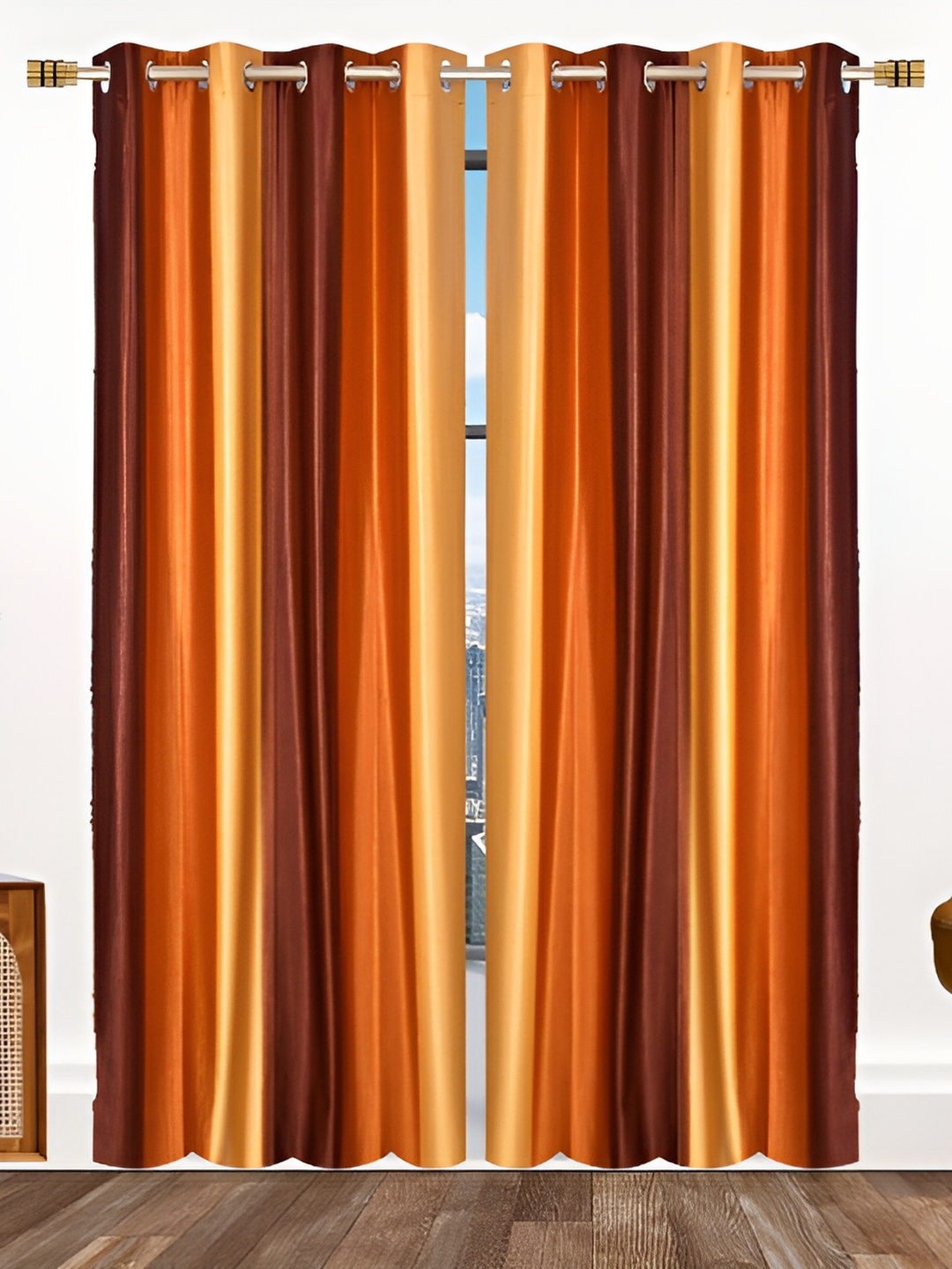 

Stella Creations Yellow & Brown 2 pieces Room Darkening Long Door Curtains