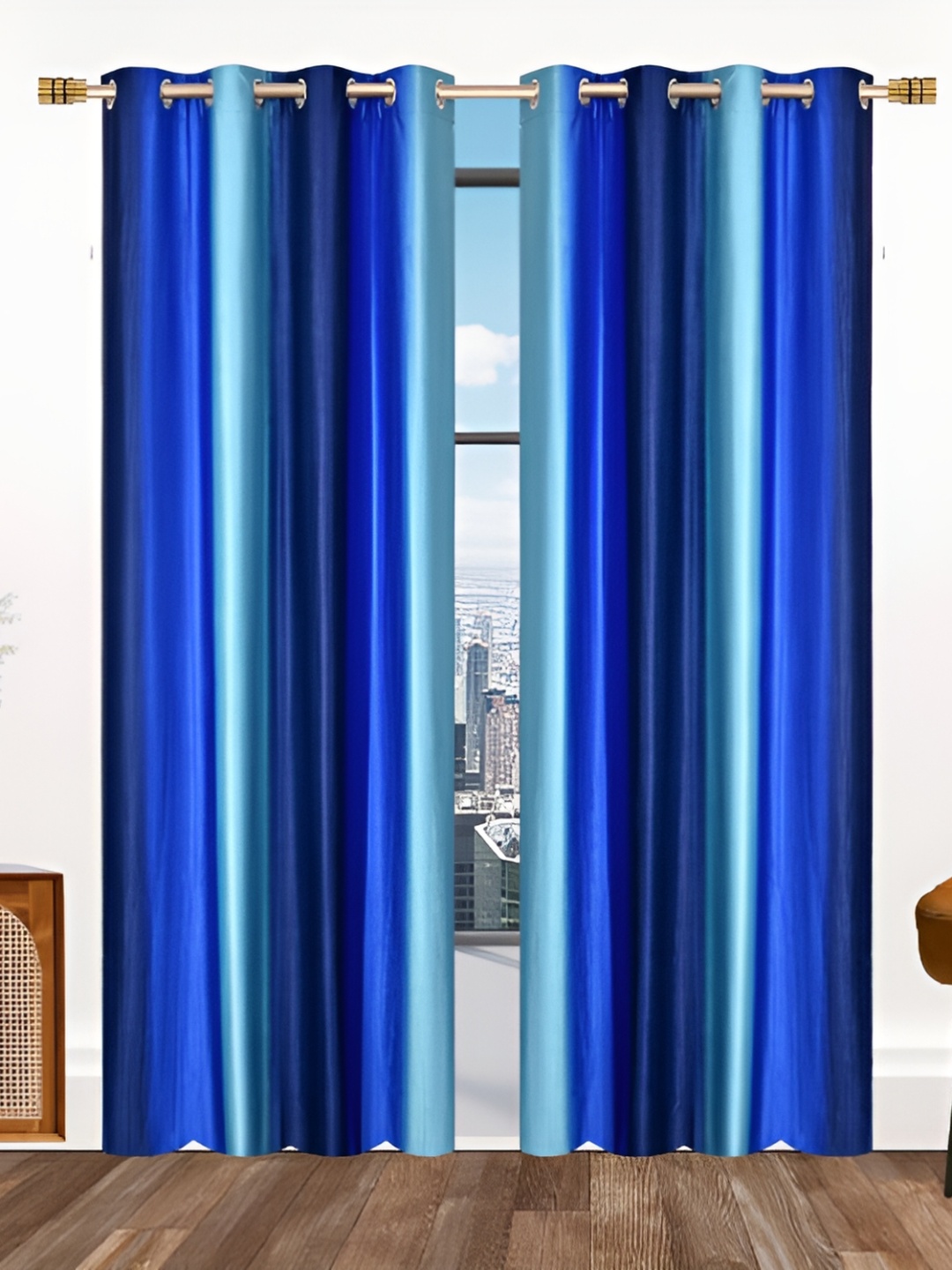 

Stella Creations Blue 2 Pieces Room Darkening Long Door Curtains