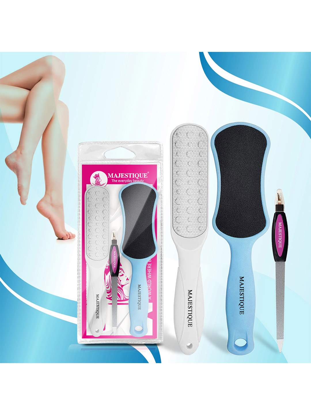 

MAJESTIQUE 2-Pcs Foot Scrubber- Nail Filer & Foot Filer, Multi