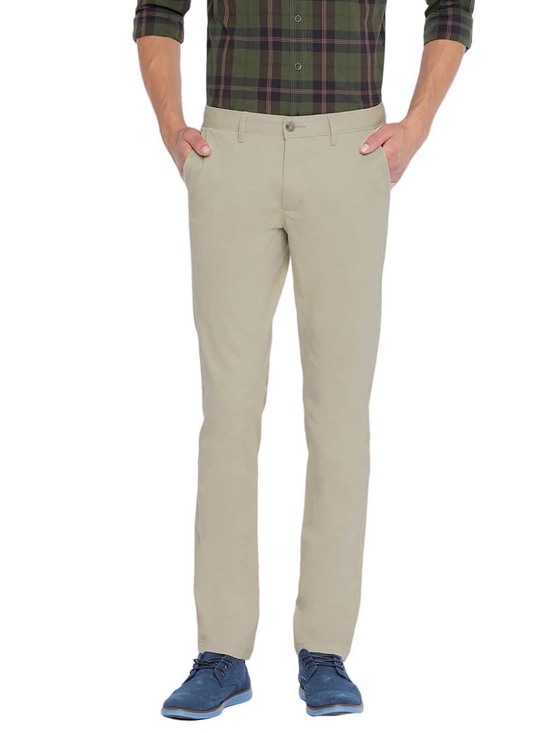 

Basics Men Tapered Fit Cotton Chinos Trousers, Beige