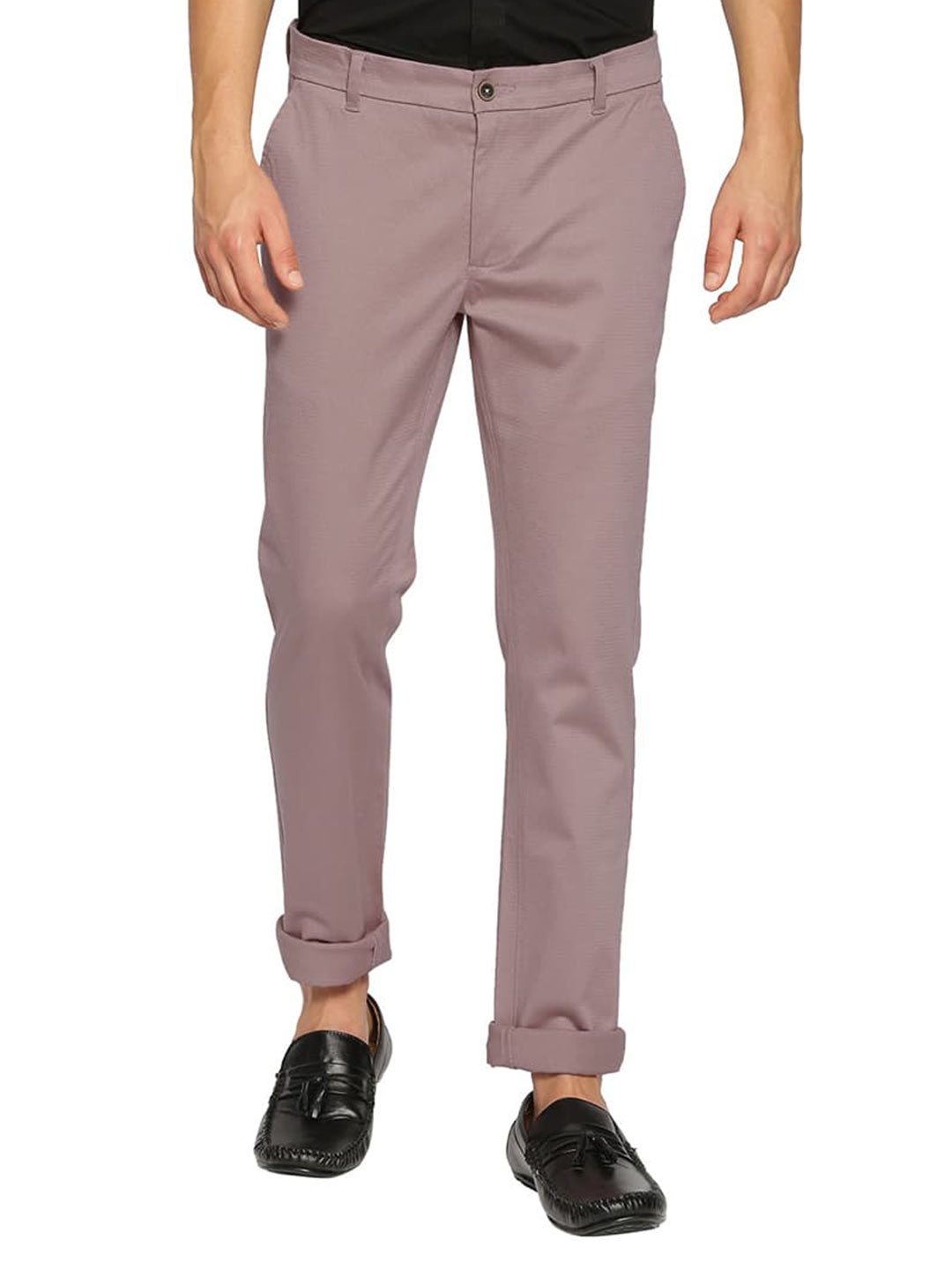 

Basics Men Tapered Fit Mid-Rise Cotton Casual Chinos Trousers, Pink