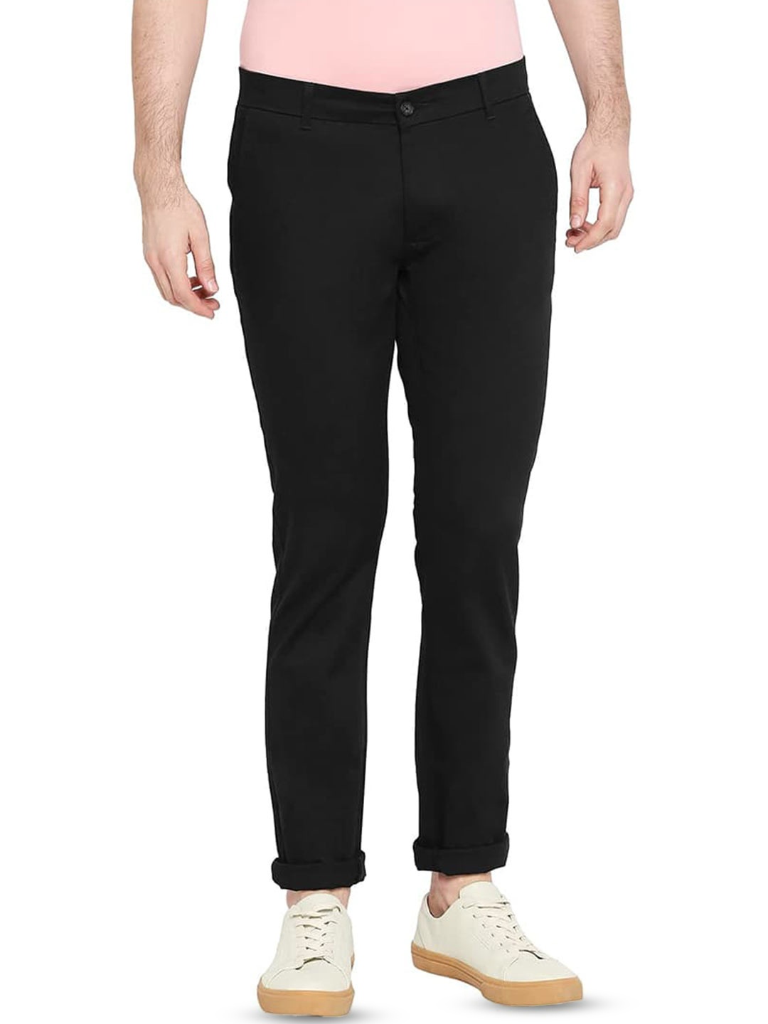 

Basics Men Tapered Fit Cotton Trousers, Black