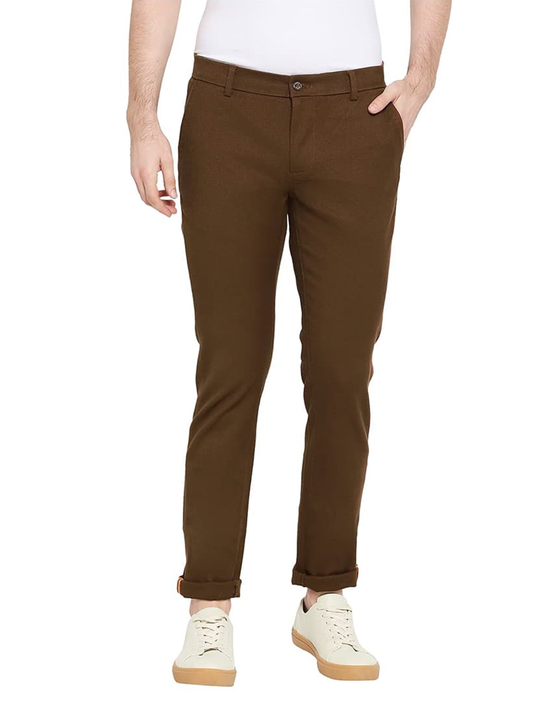 

Basics Men Cotton Tapered Fit Trousers, Brown