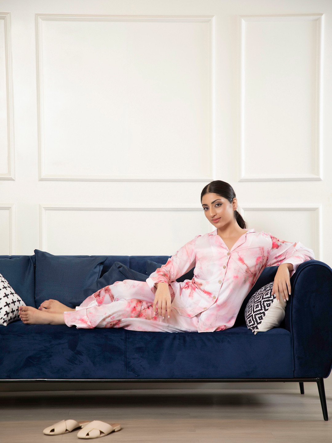 

Urban Sundari Printed Satin Night Suit, Pink