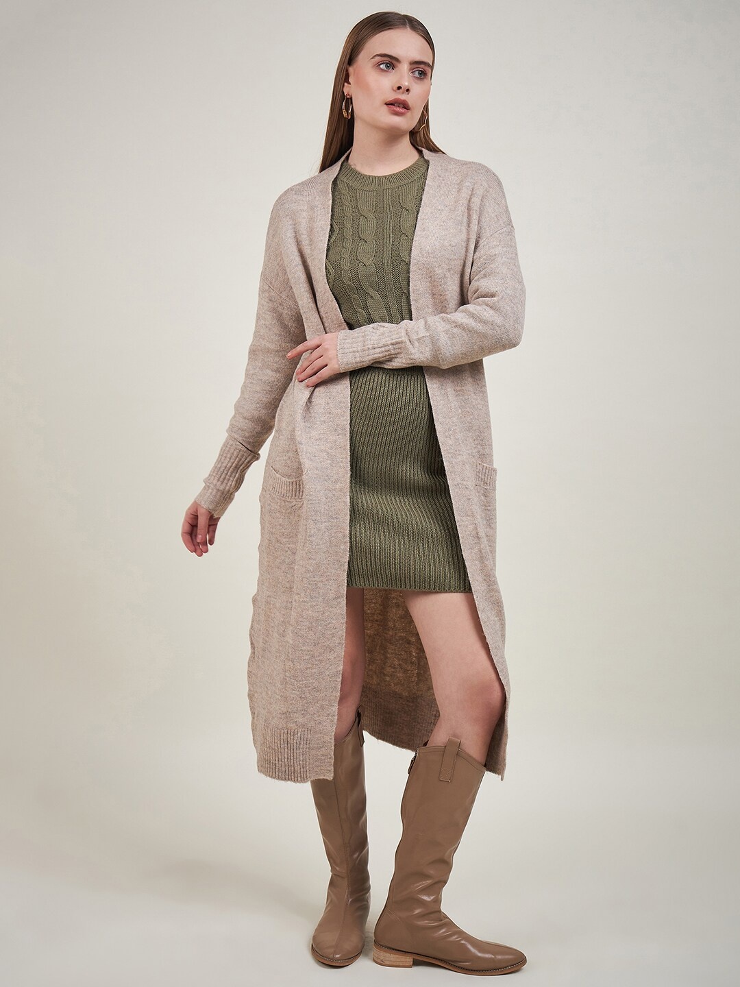 

STYLE BLUSH Open Front Longline Woollen Shrug, Grey