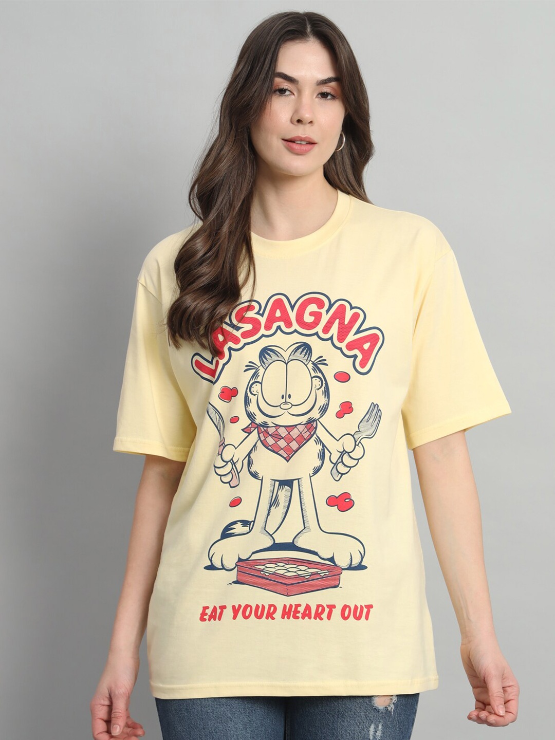 

COLOR CAPITAL Typography Printed Short Sleeves Oversized T-shirt, Cream