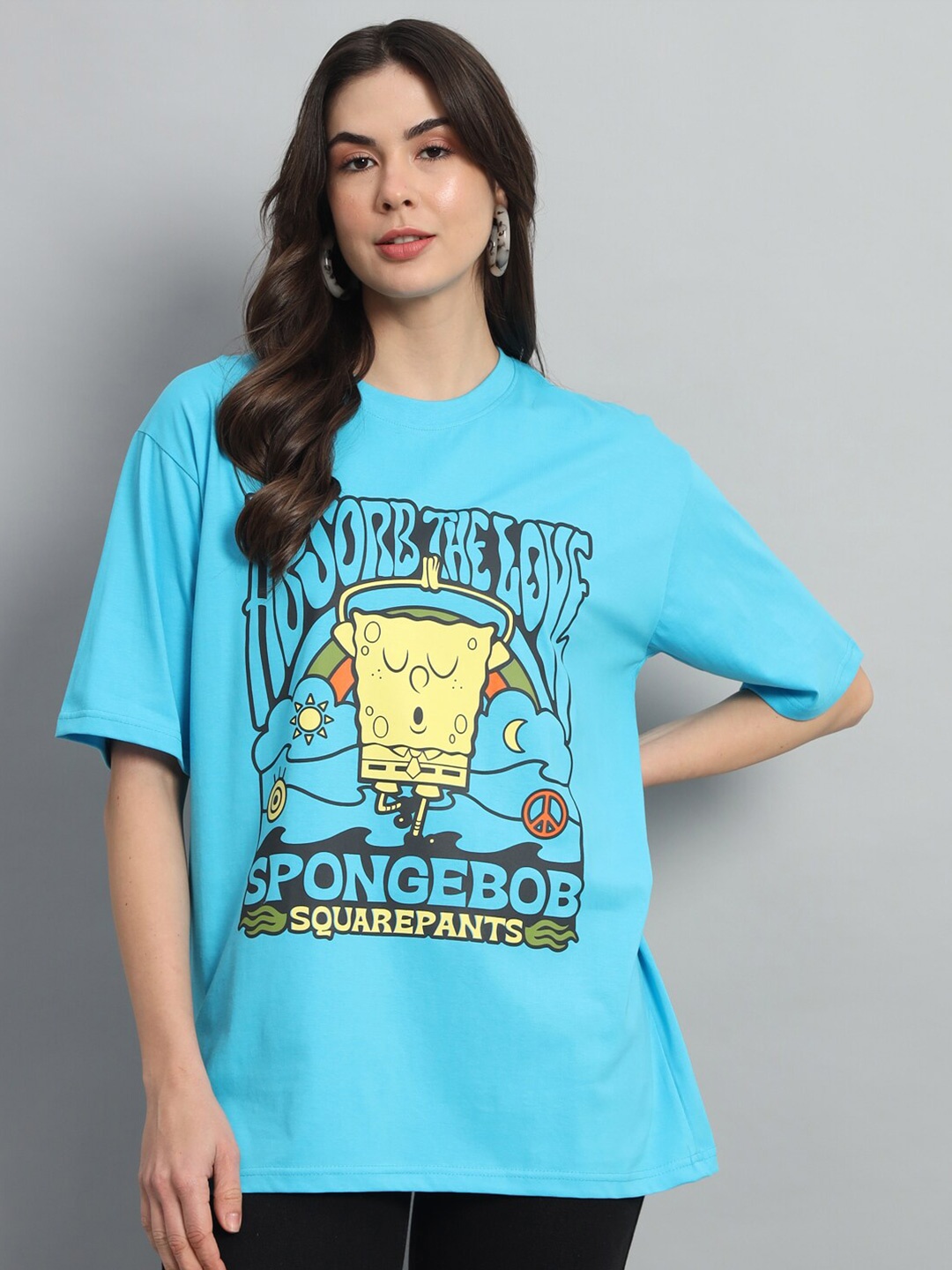 

COLOR CAPITAL Typography Printed Short Sleeves Oversized T-shirt, Teal