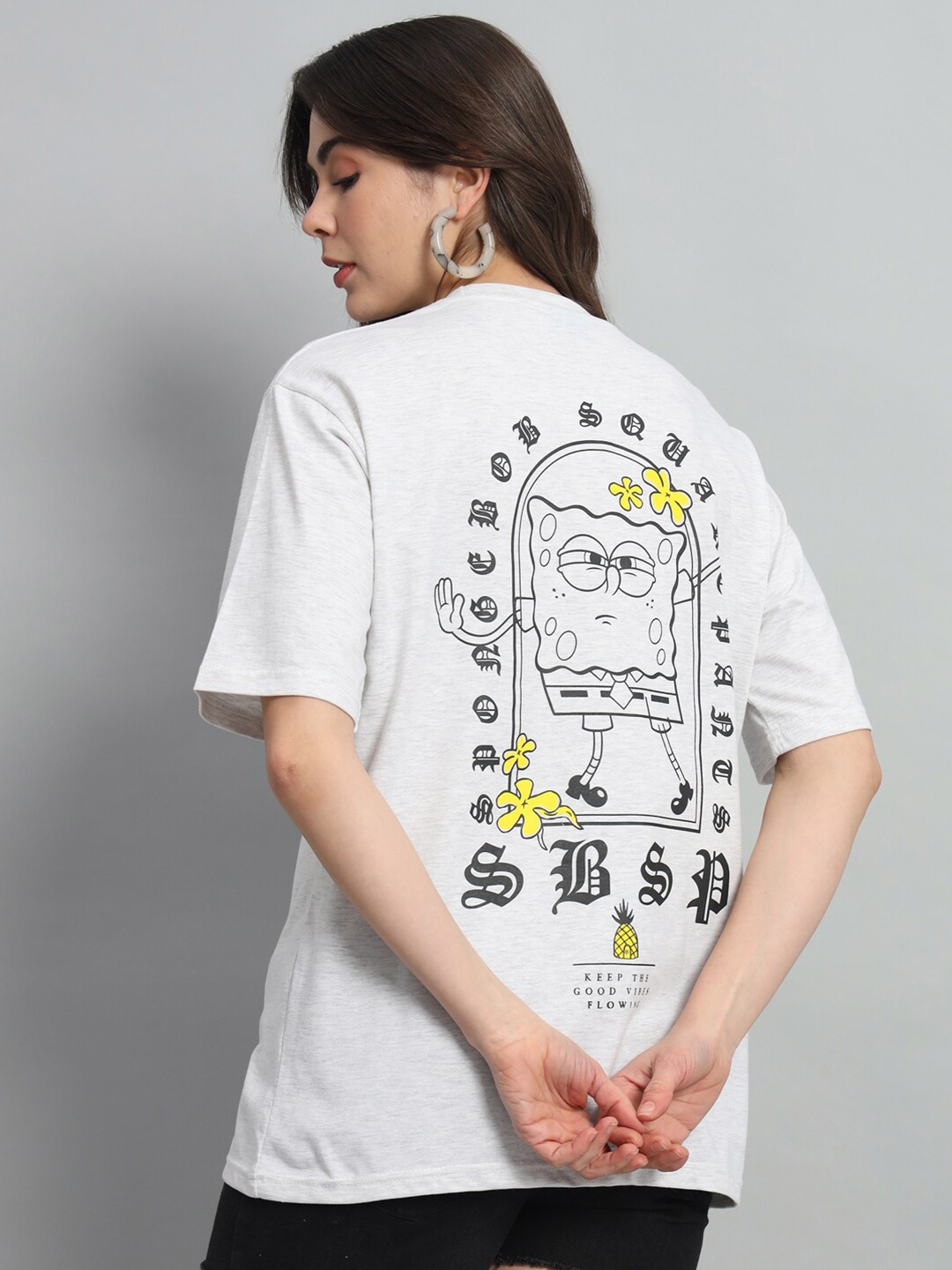 

COLOR CAPITAL Typography Printed Round Neck Oversized T-shirt, Grey melange