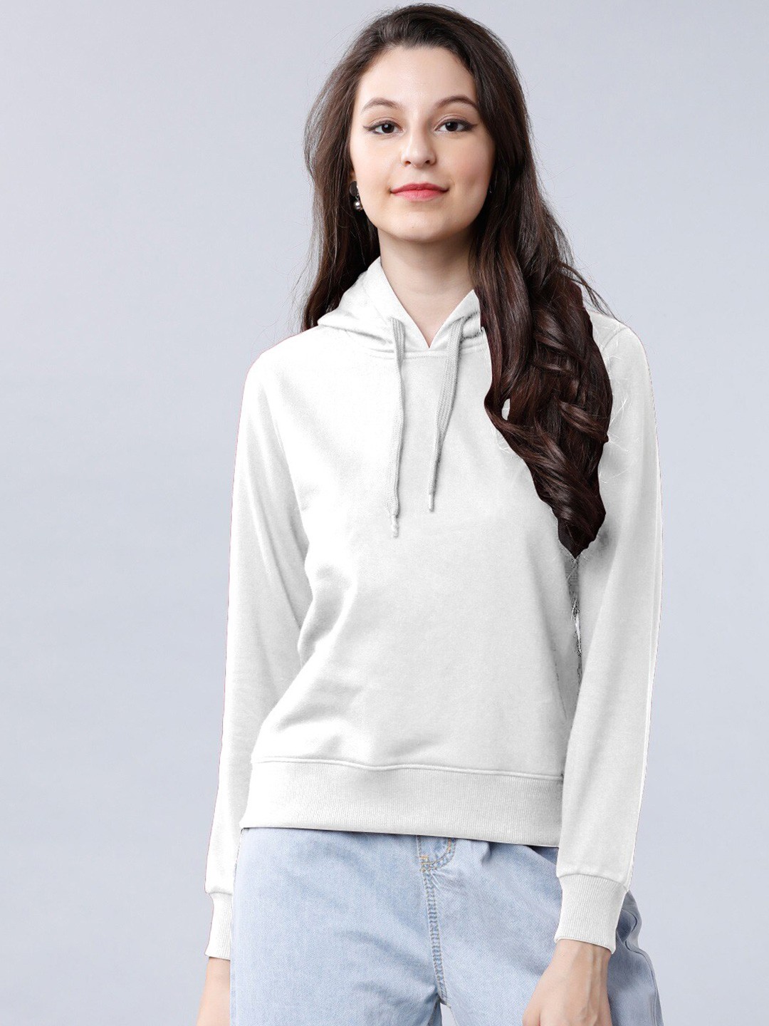 

BAESD Hooded Ribbed Pullover Cotton Sweatshirt, White