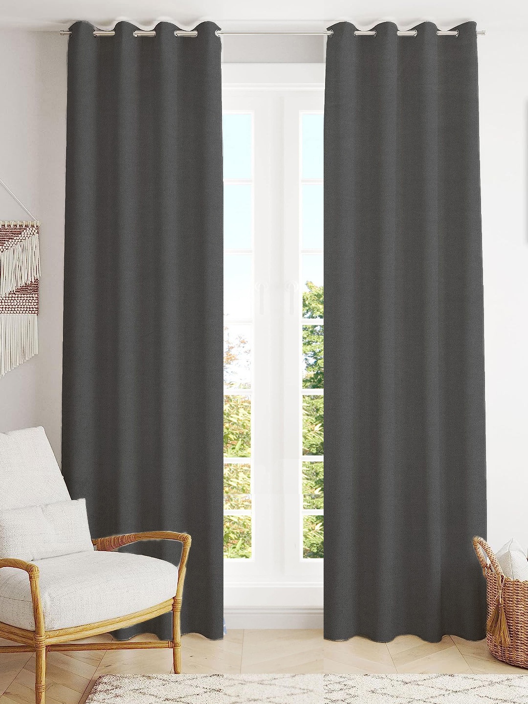 

Trance Home Linen Grey 2 Pieces Cotton Long Door Curtains
