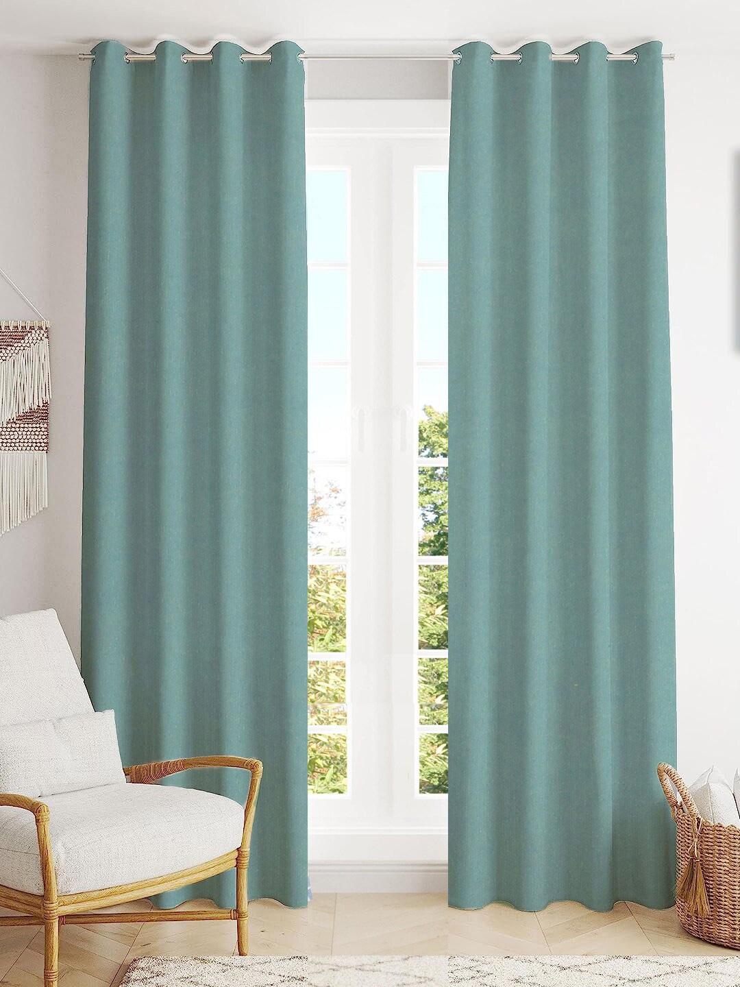 

Trance Home Linen Blue 2 Pieces Cotton Long Door Curtains