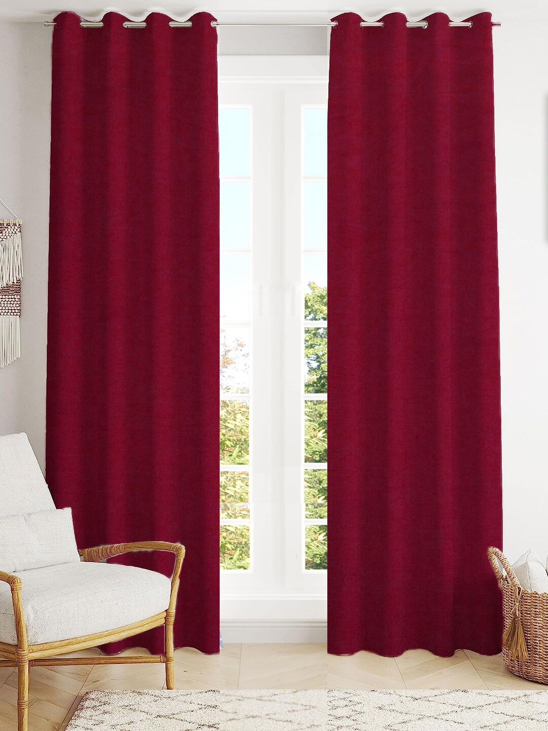 

Trance Home Linen Maroon 2 Pieces Cotton Long Door Curtains