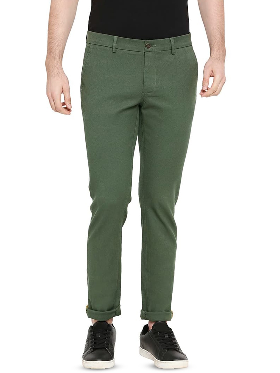 

Basics Men Tapered Fit Cotton Chinos Trousers, Olive