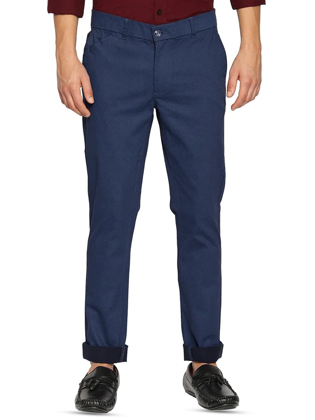 

Basics Men Tapered Fit Cotton Trousers, Navy blue