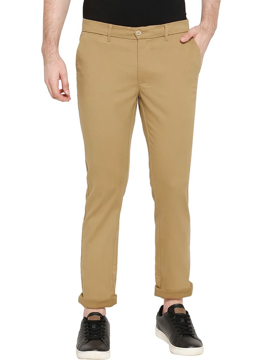 

Basics Men Mid-Rise Plain Cotton Tapered Fit Chinos Trousers, Green