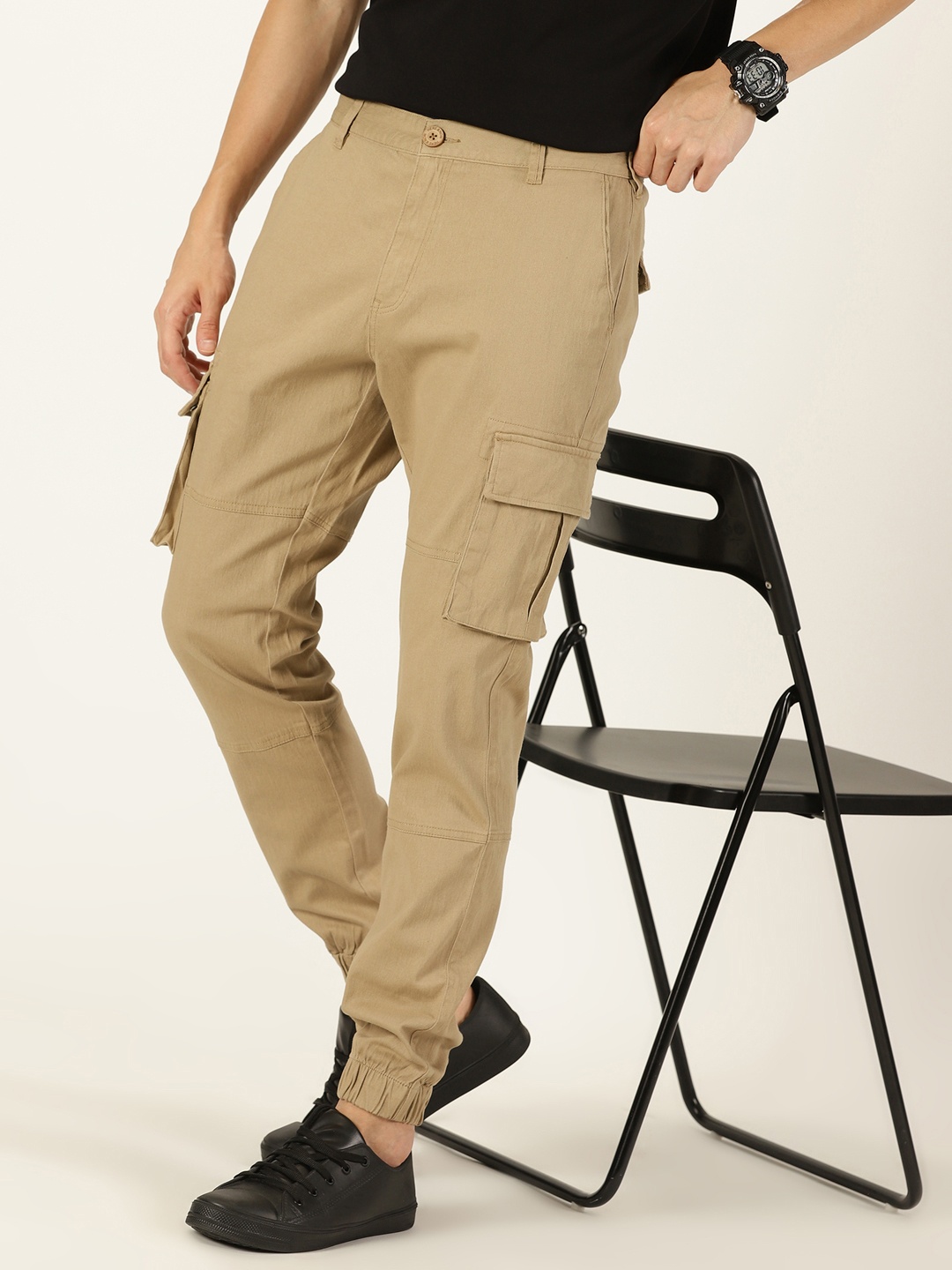 

HERE&NOW Men Smart Easy Wash Mid Rise Cargos, Tan