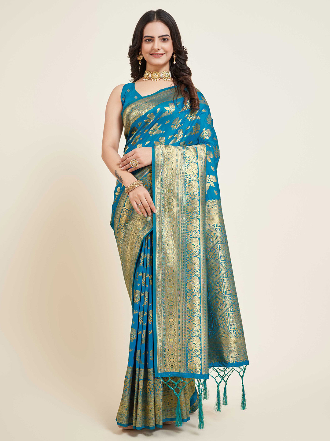 

Mitera Woven Design Zari Banarasi Saree, Blue