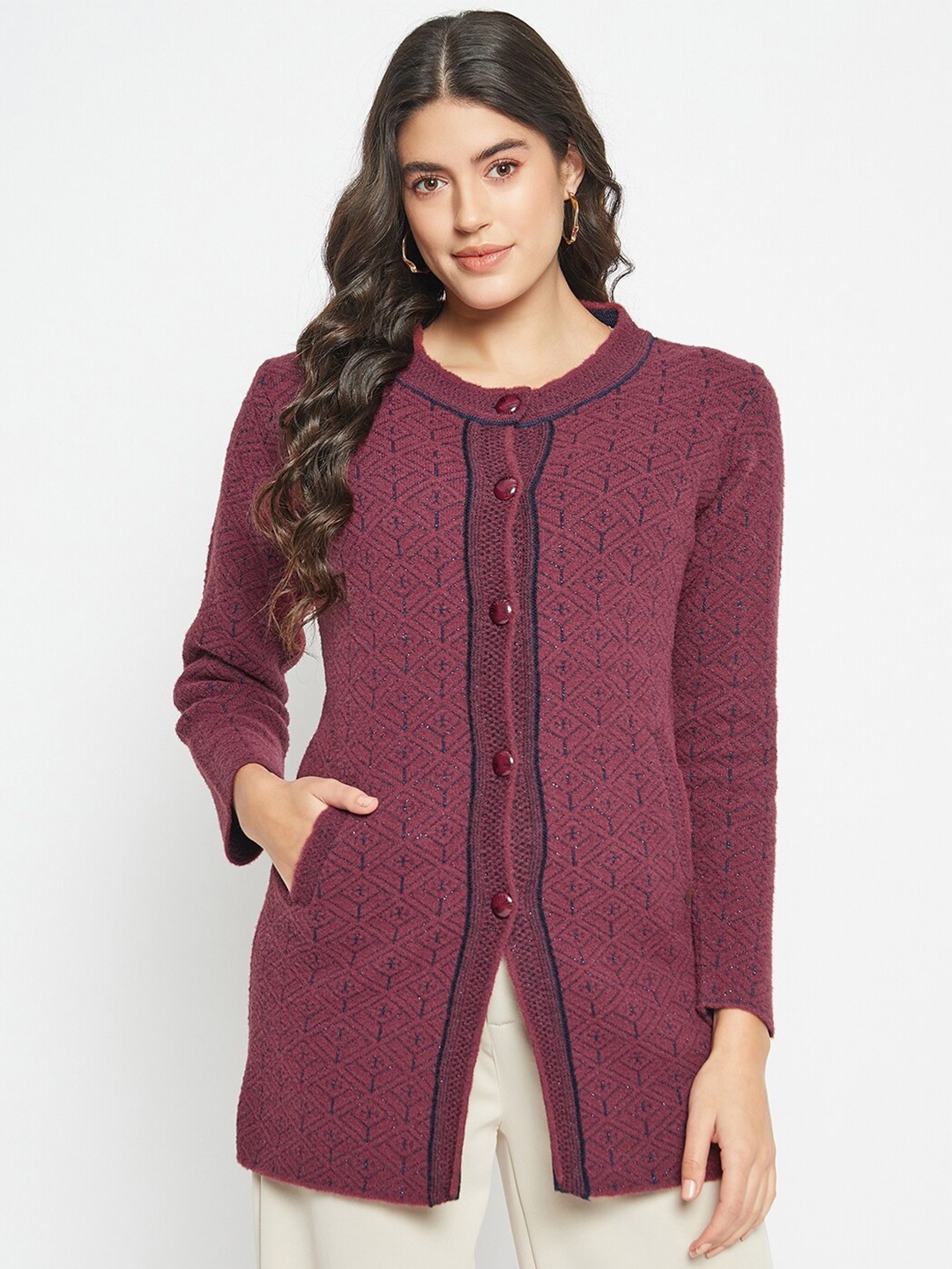 

Duke Longline Long Sleeves Cardigan, Maroon