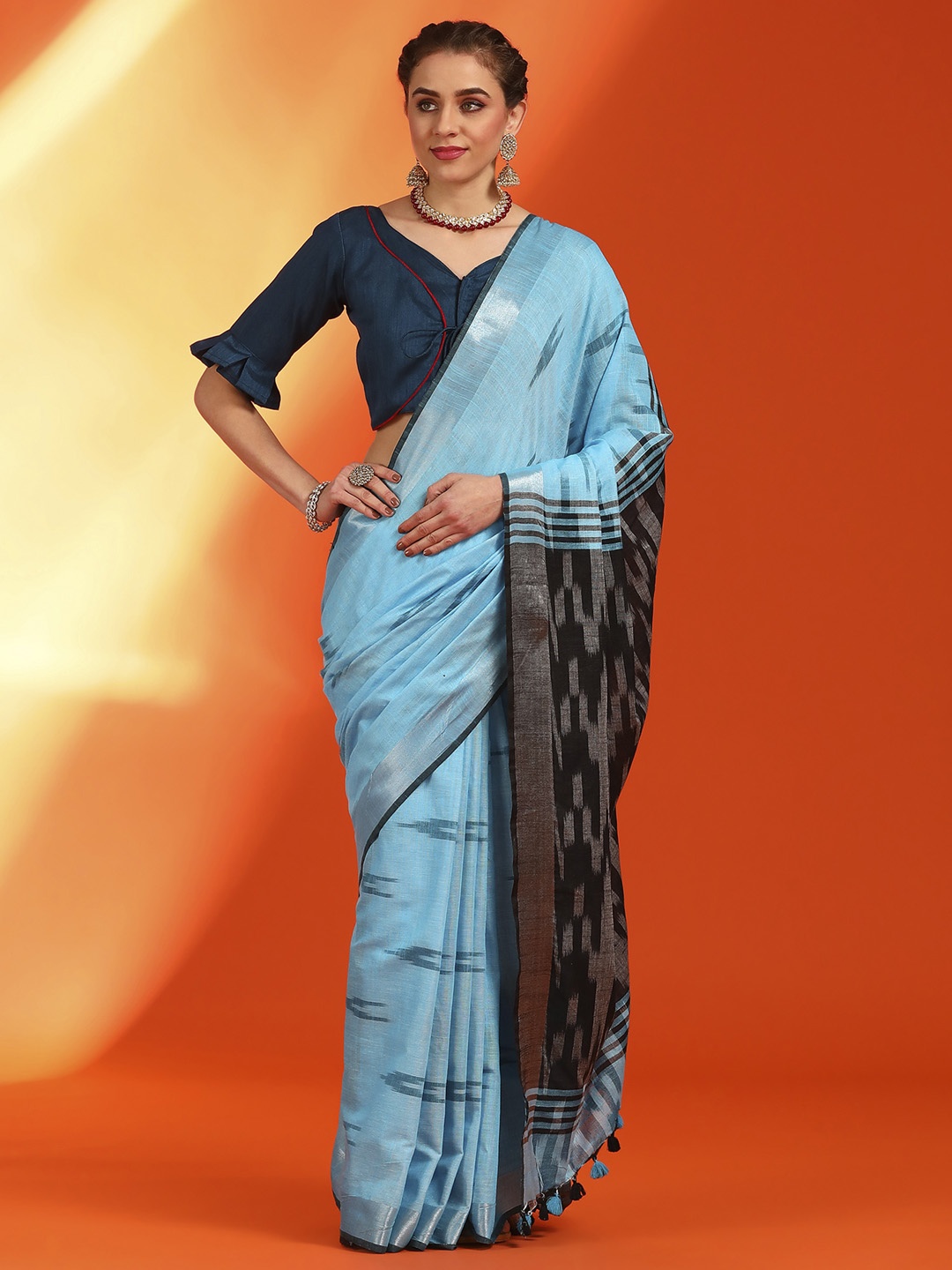 

Saree mall Zari Pochampally Sarees, Blue