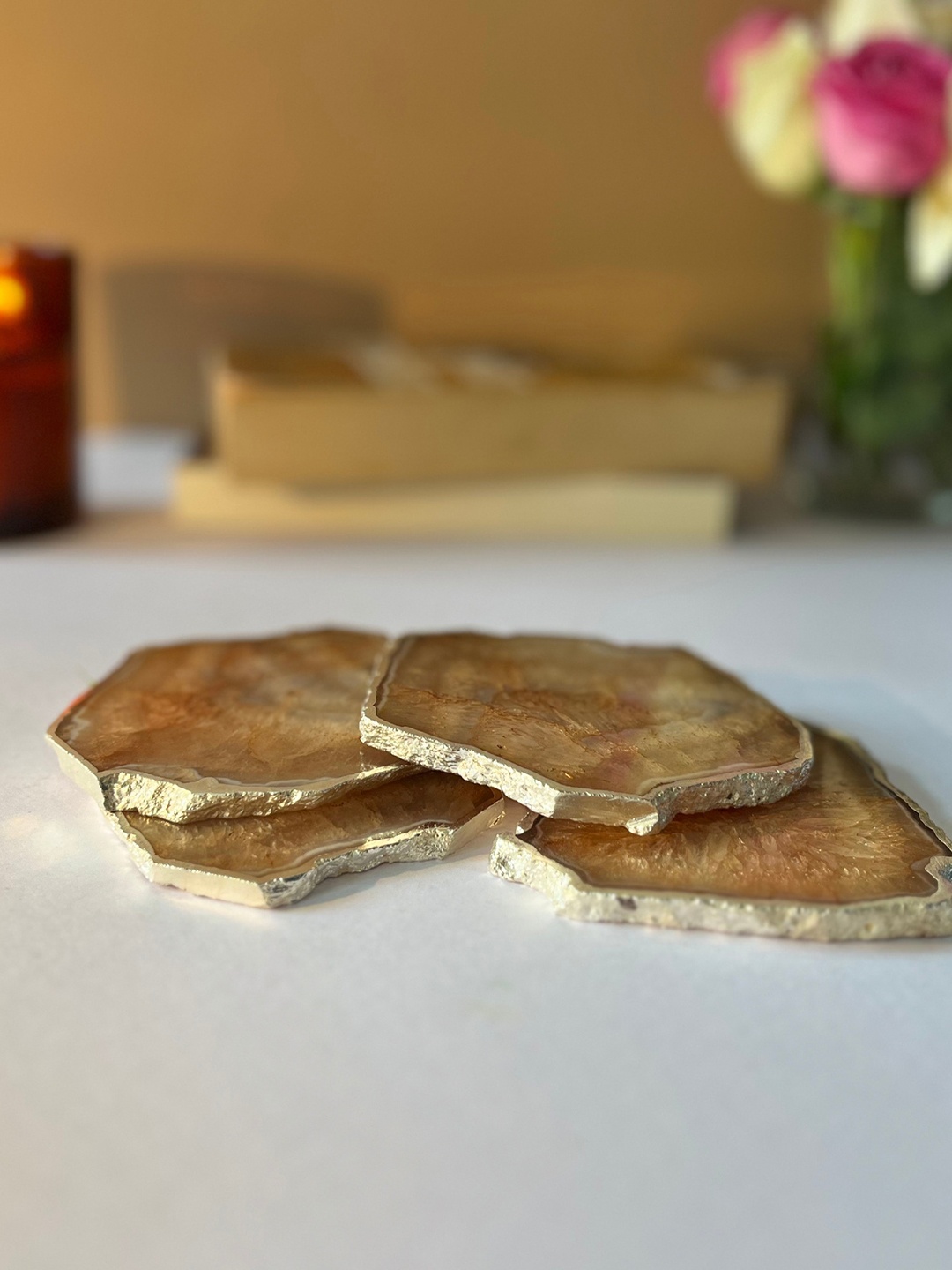 

HOMEARTE 4 Pieces Brown Abstract Shape Marble Coasters